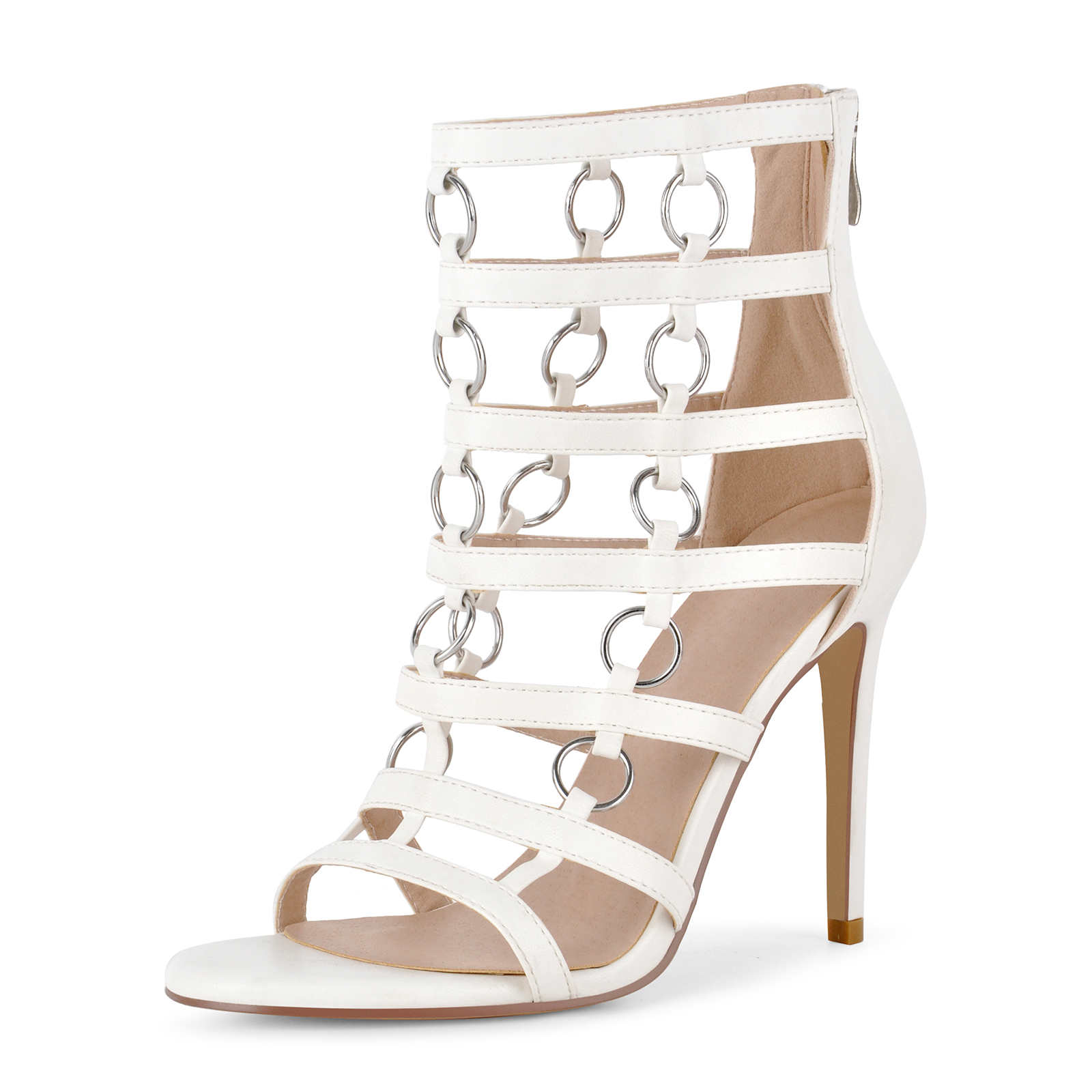 Metal Ring Cutout Gladiator Stiletto Sandals