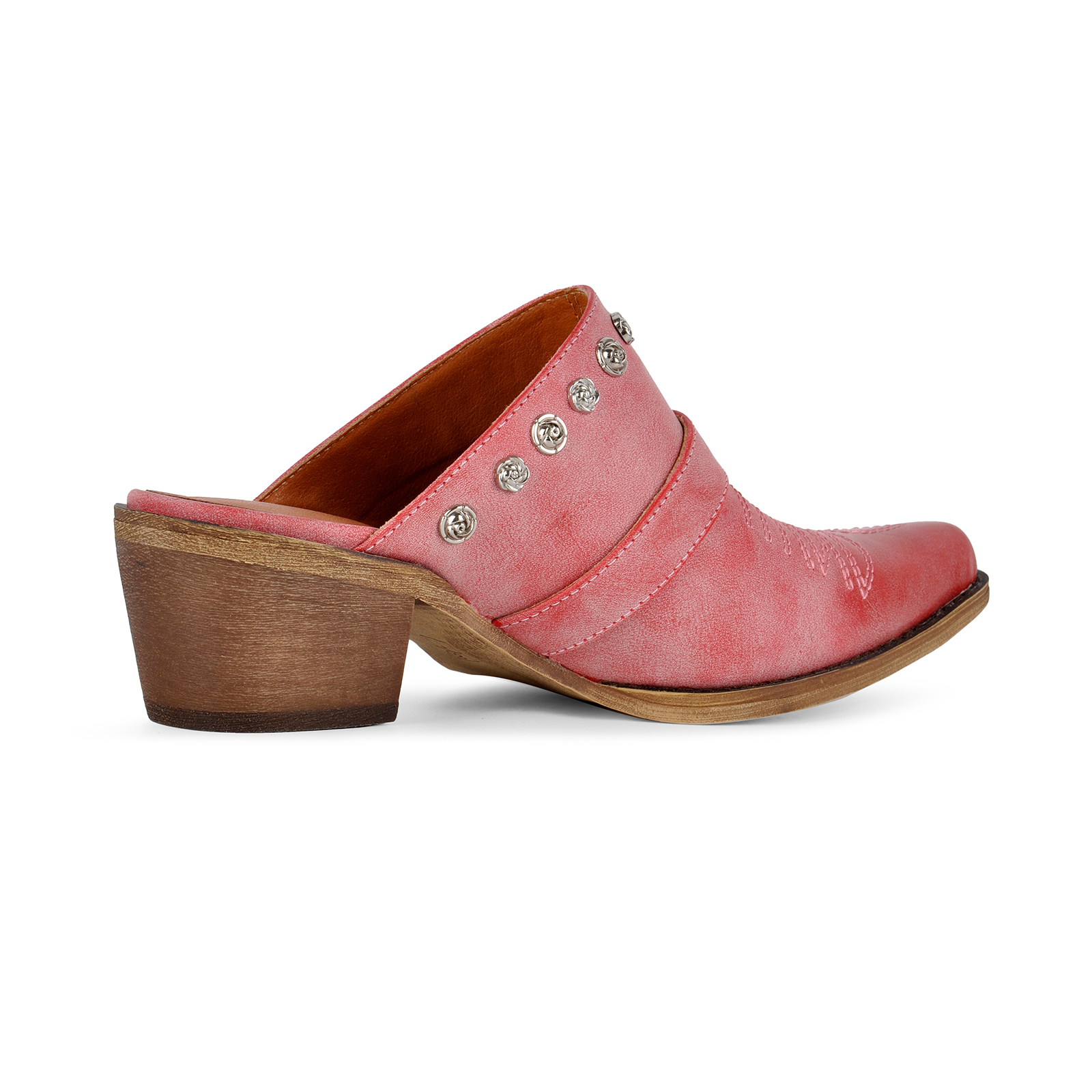 Embroidery Metal Floral Studded Buckle Western Mules