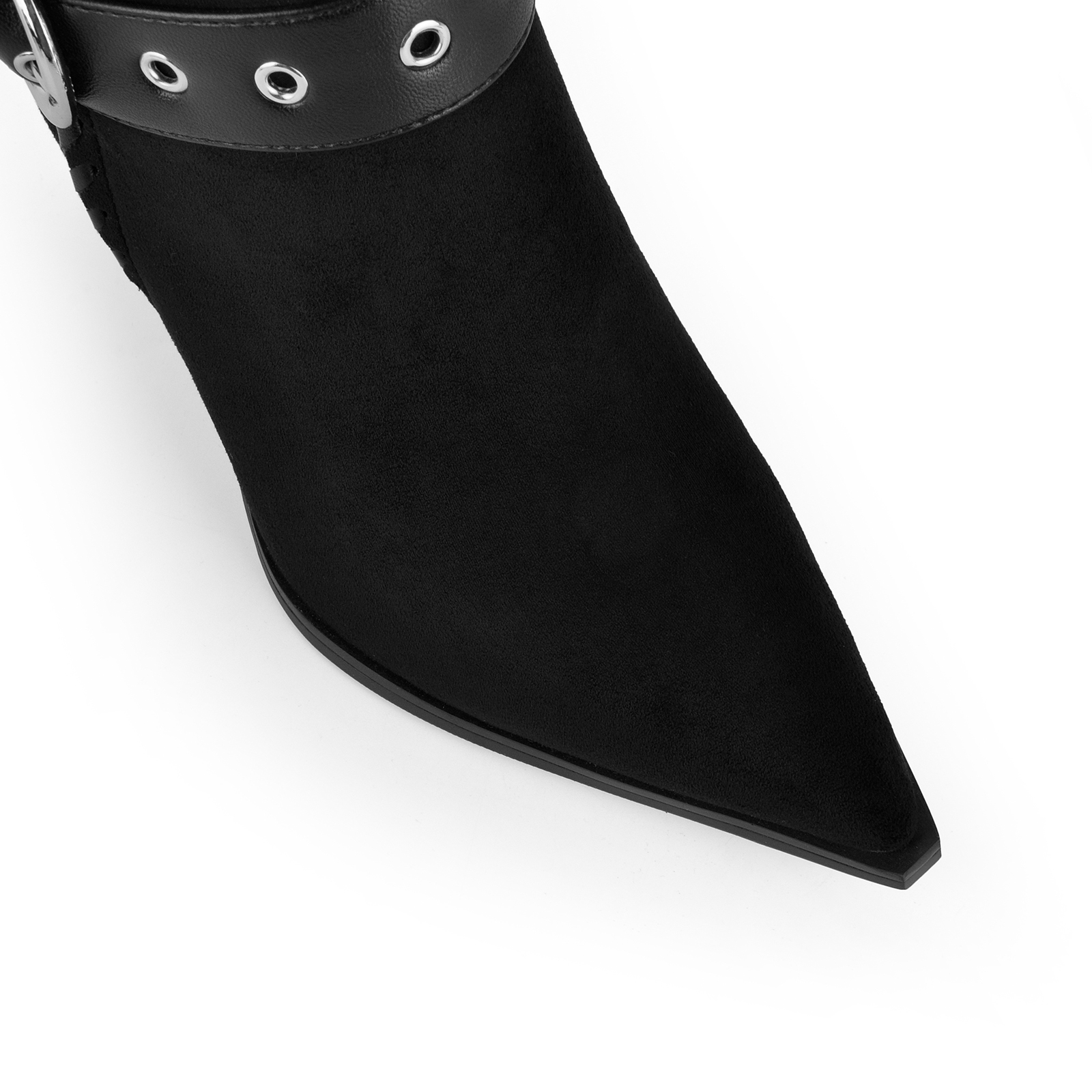 Suede Buckle Stitched Fold Cuff Western Mid-Calf Boots