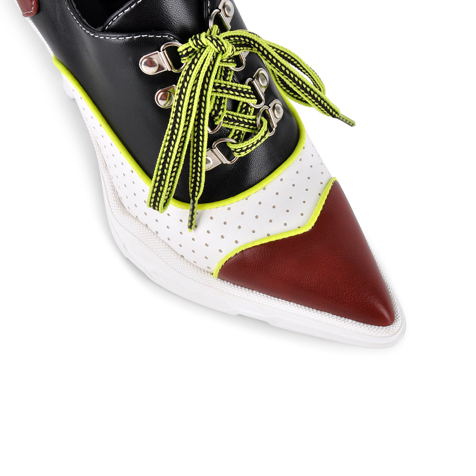 Pointed Toe Contrast Lace-up Stiletto Sneaker Pumps