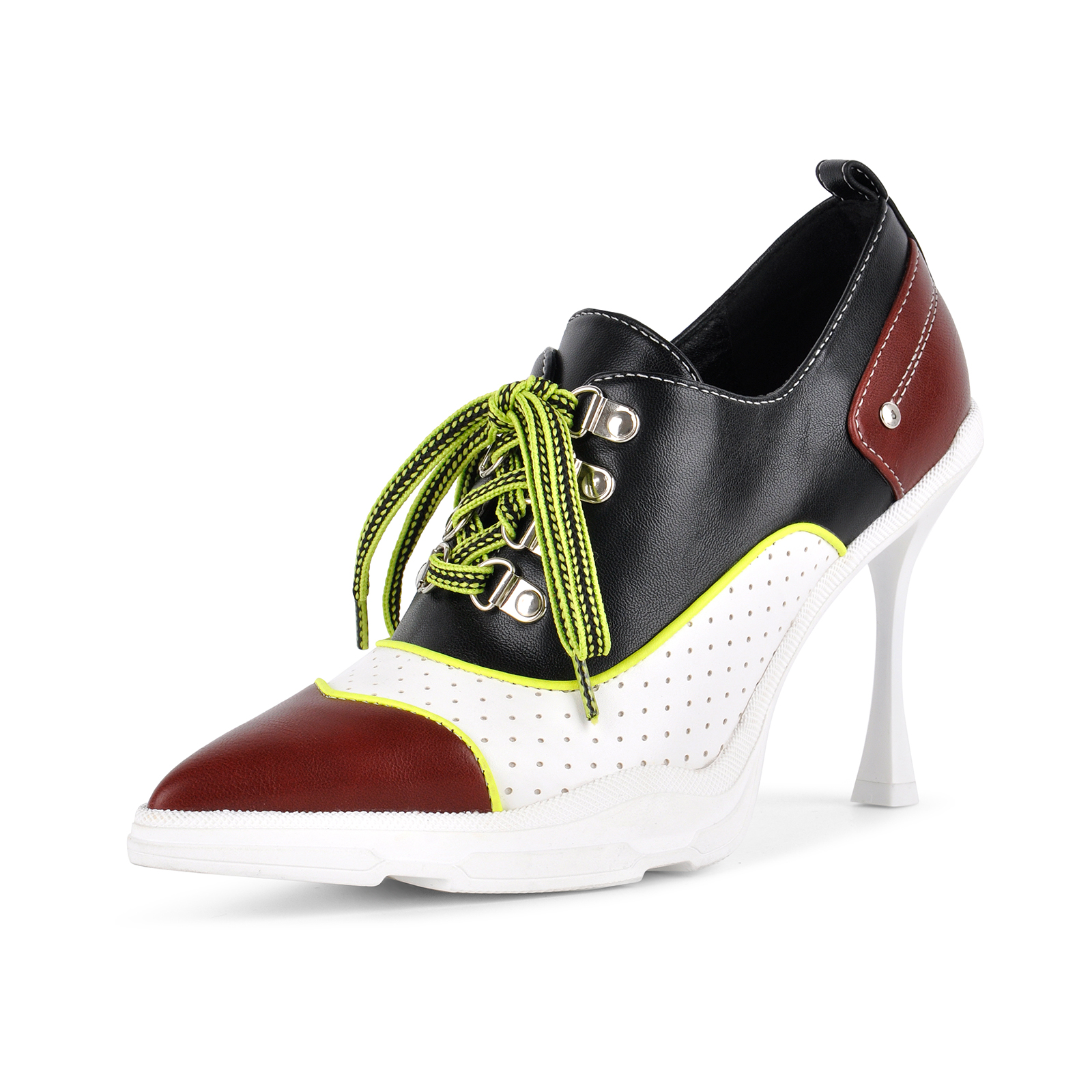 Pointed Toe Contrast Lace-up Stiletto Sneaker Pumps