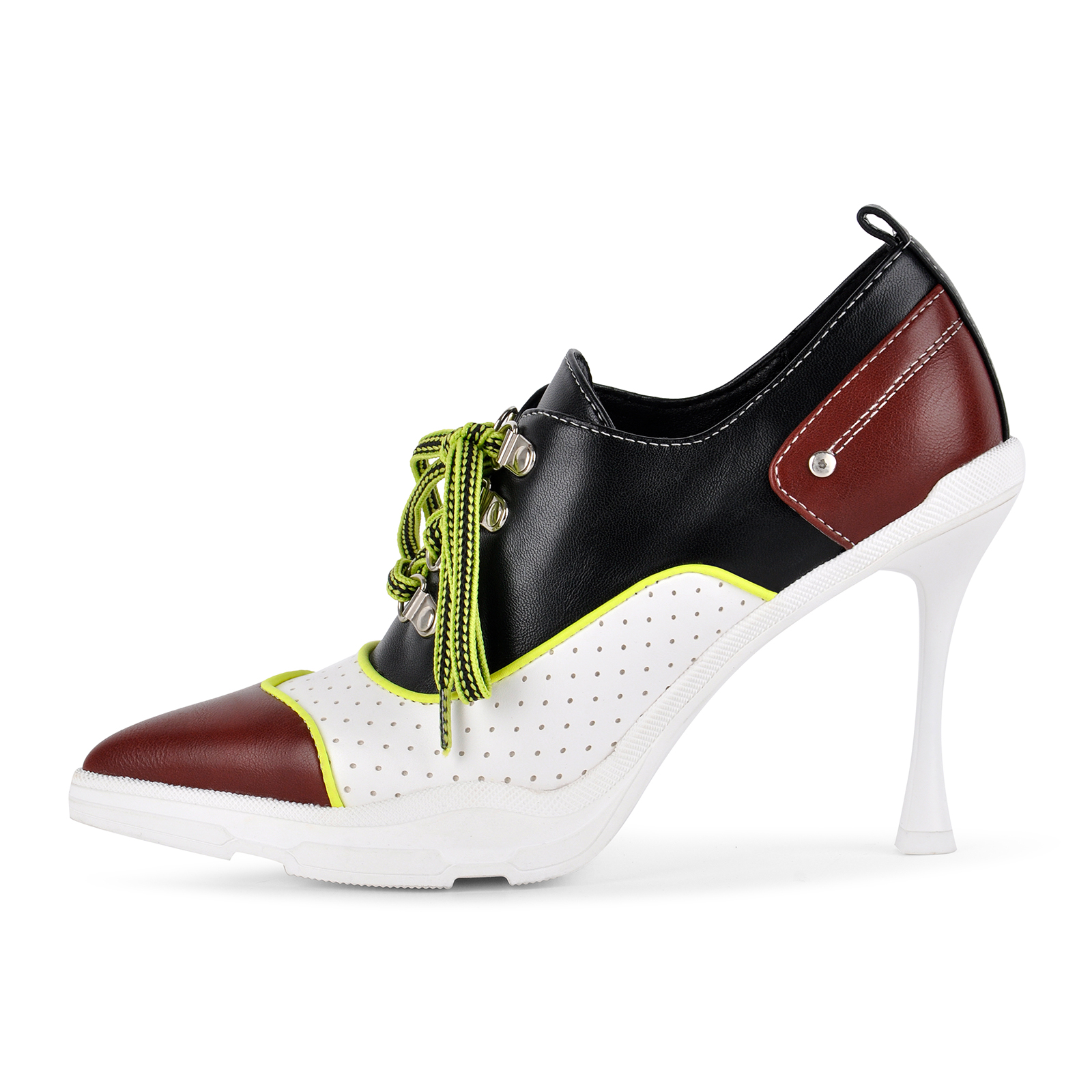 Pointed Toe Contrast Lace-up Stiletto Sneaker Pumps