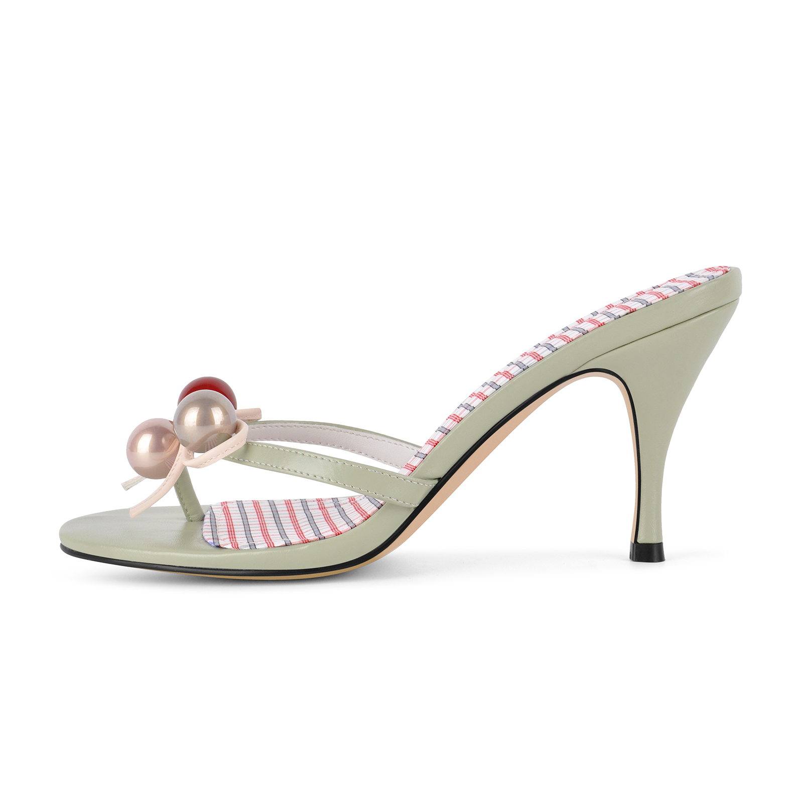 Bead Bow Flip-Flop Plaid Insole Mules