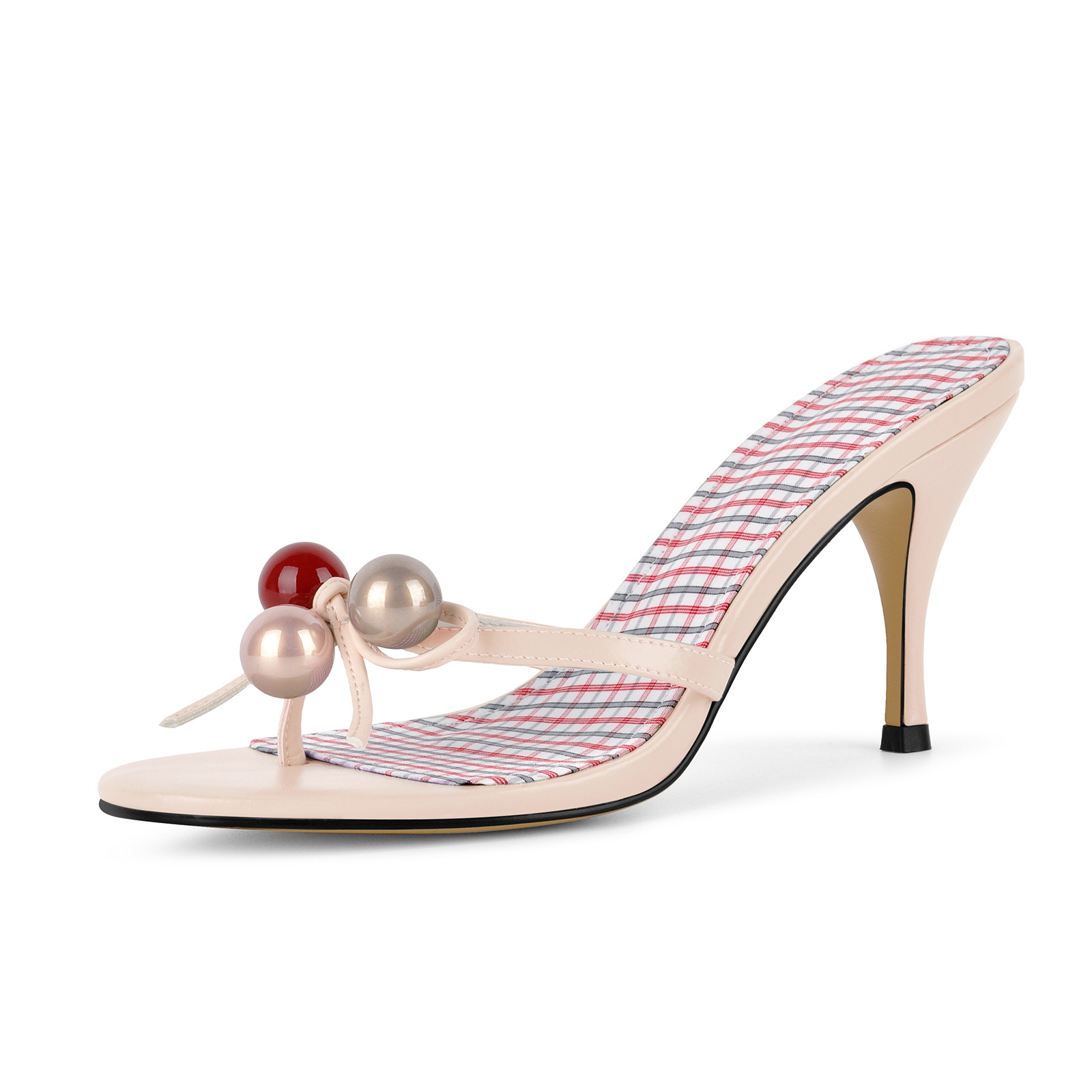 Bead Bow Flip-Flop Plaid Insole Mules