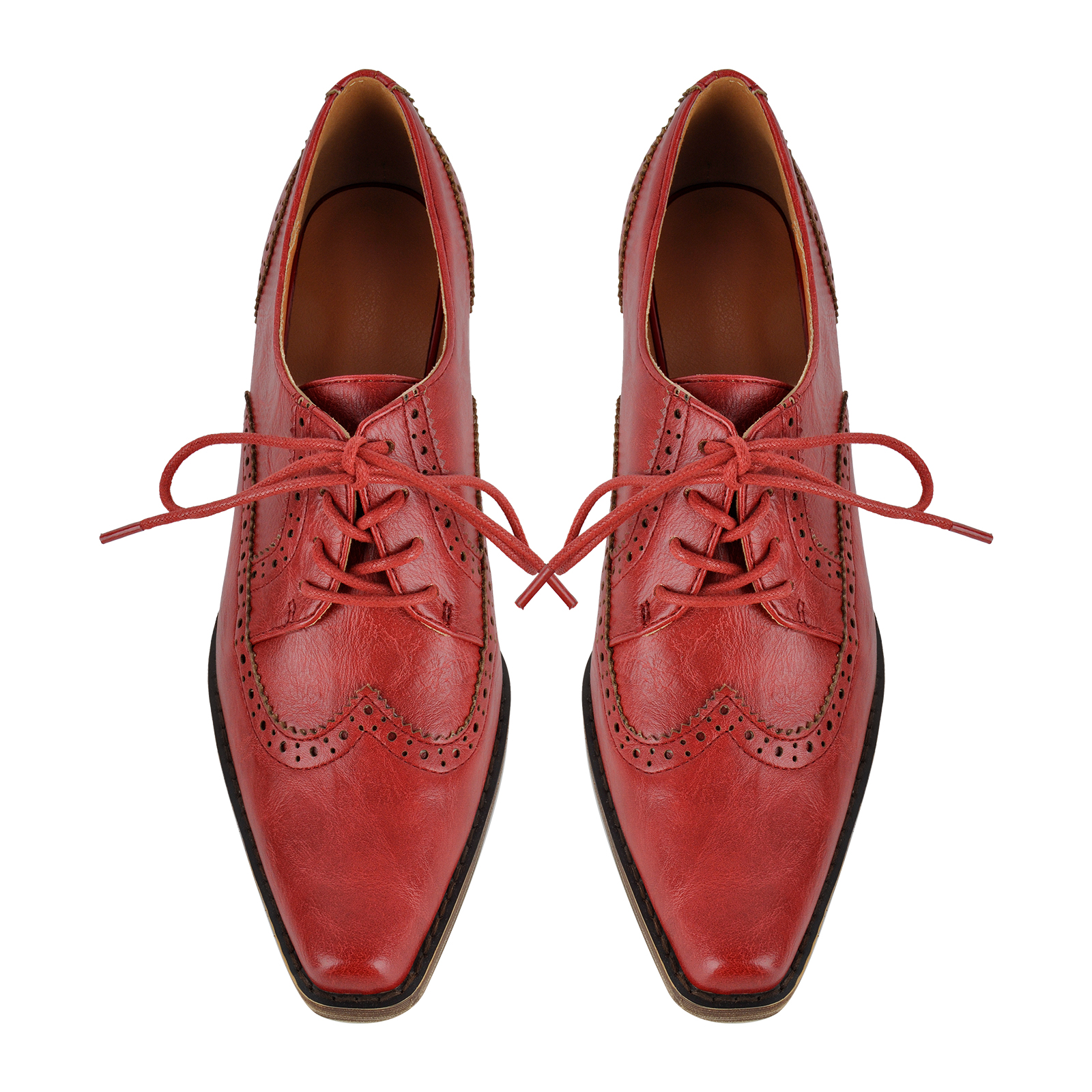 Square Toe Wingtip Lace-up Oxford Chunky Heels