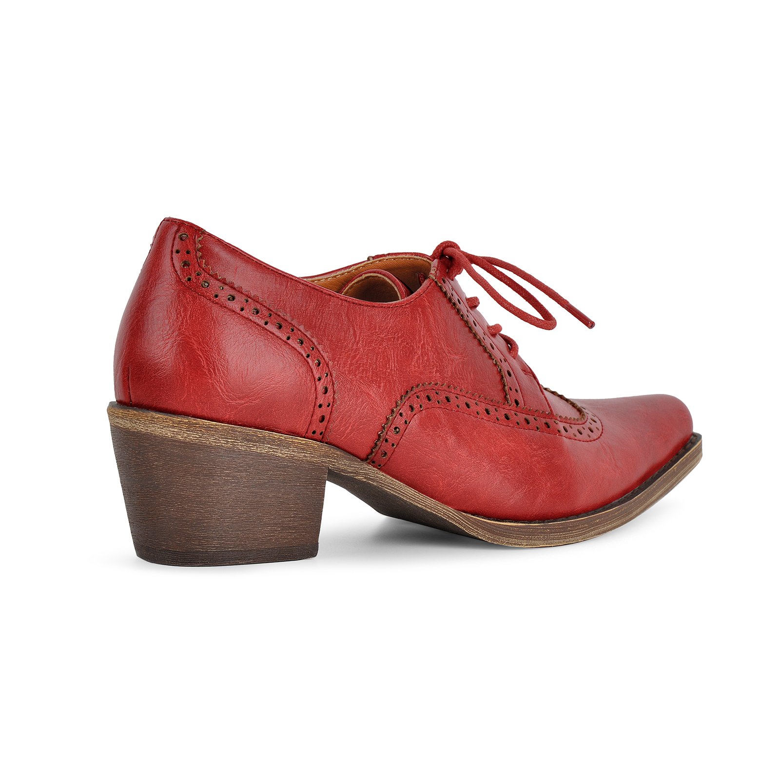 Square Toe Wingtip Lace-up Oxford Chunky Heels