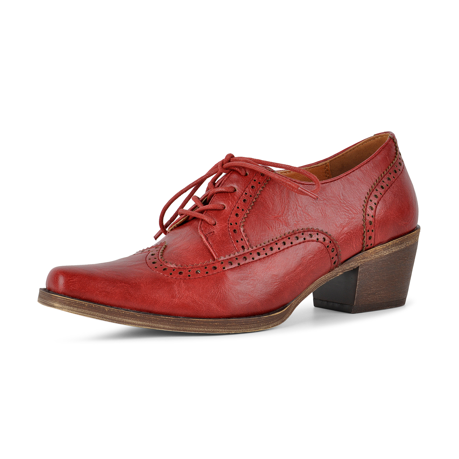 Square Toe Wingtip Lace-up Oxford Chunky Heels