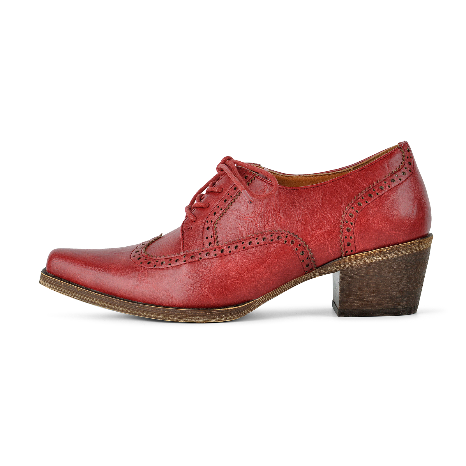 Square Toe Wingtip Lace-up Oxford Chunky Heels