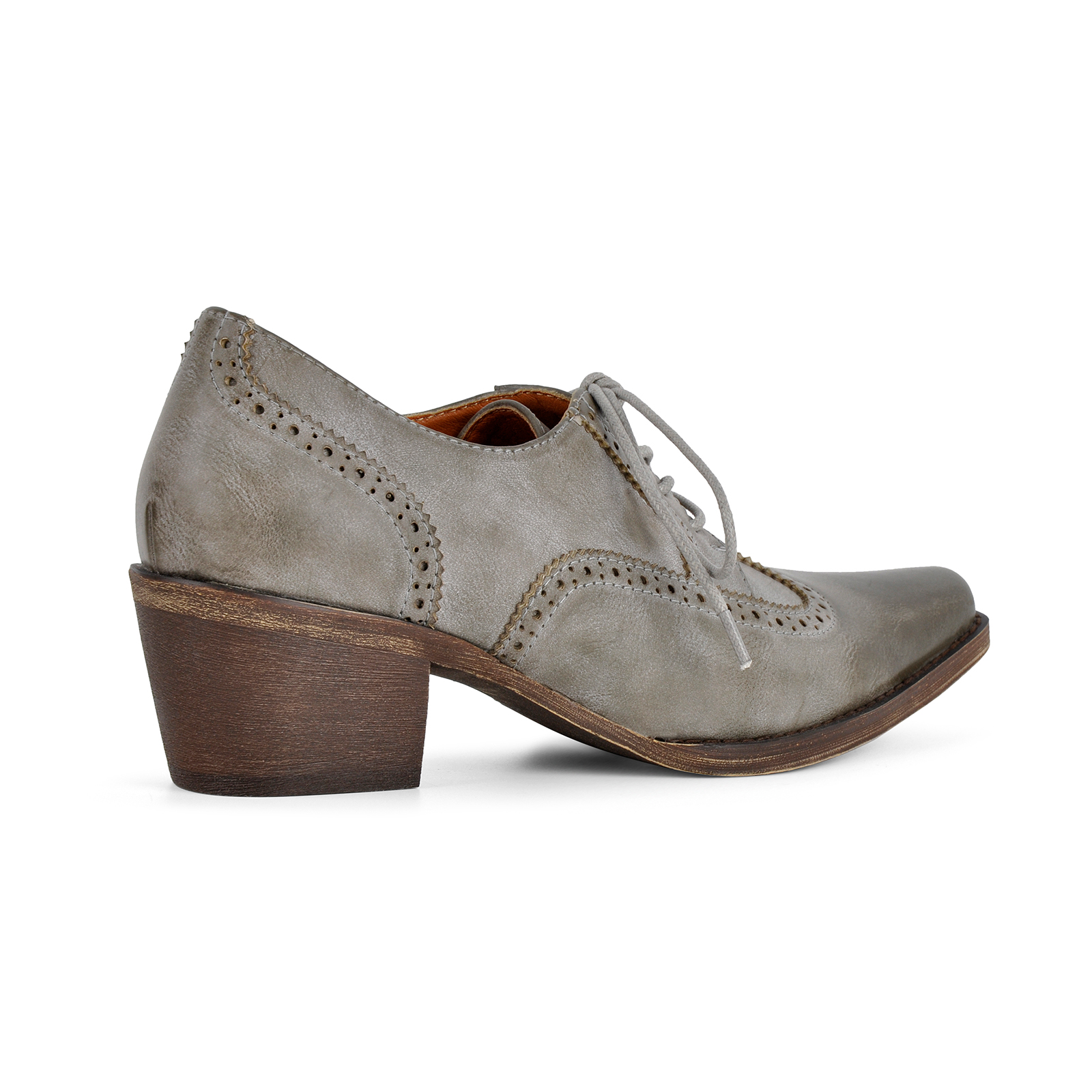 Square Toe Wingtip Lace-up Oxford Chunky Heels