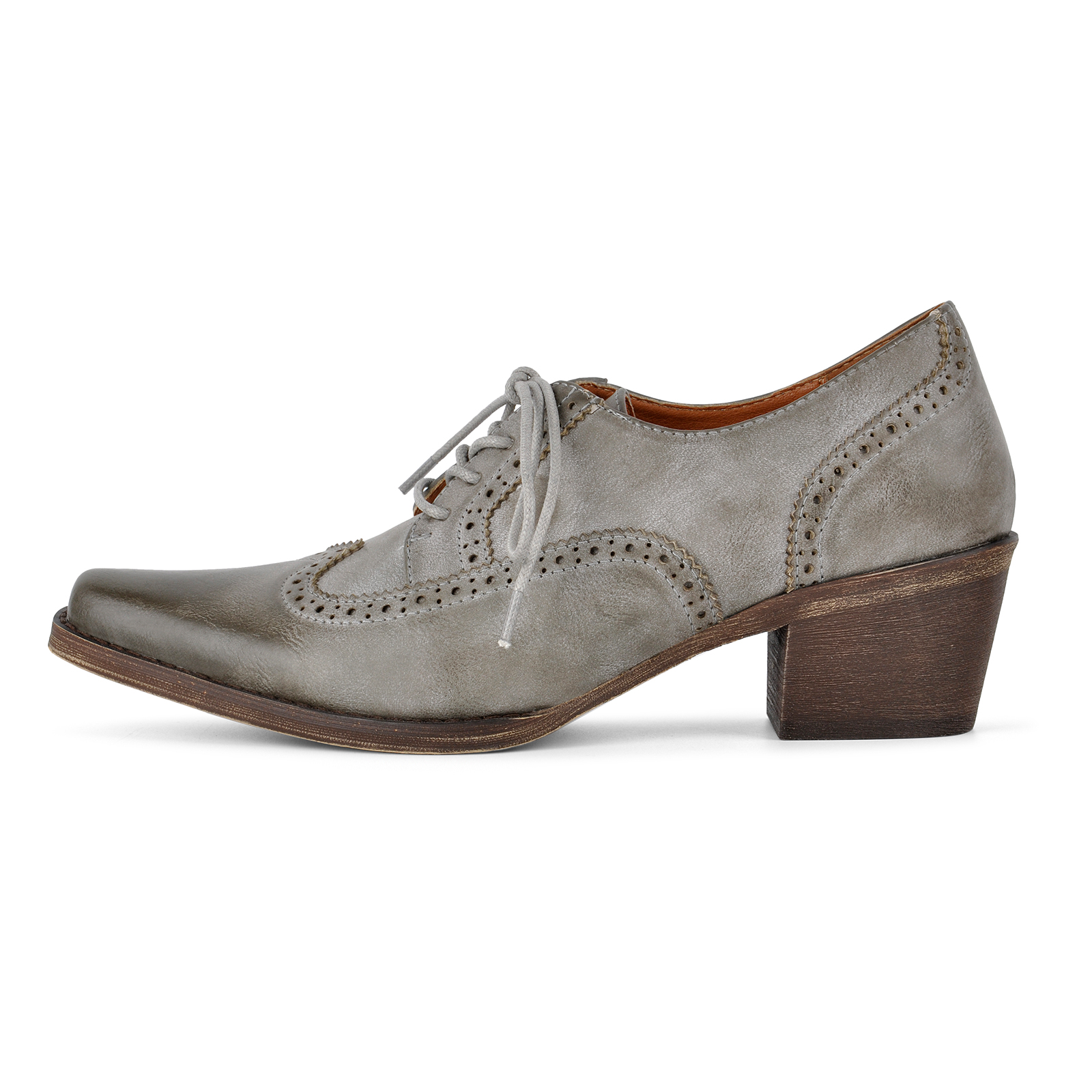 Square Toe Wingtip Lace-up Oxford Chunky Heels