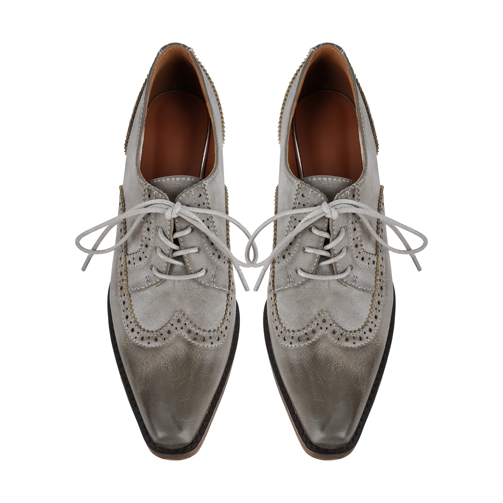 Square Toe Wingtip Lace-up Oxford Chunky Heels