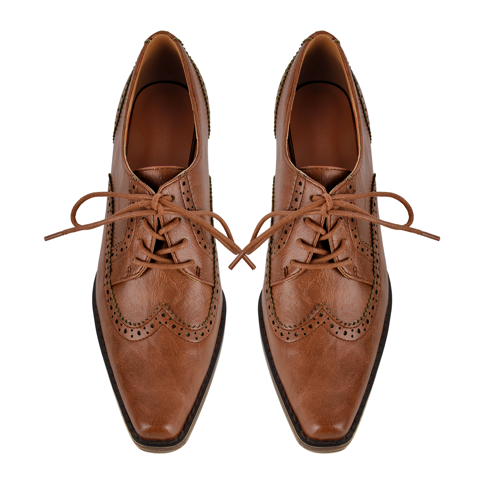 Square Toe Wingtip Lace-up Oxford Chunky Heels