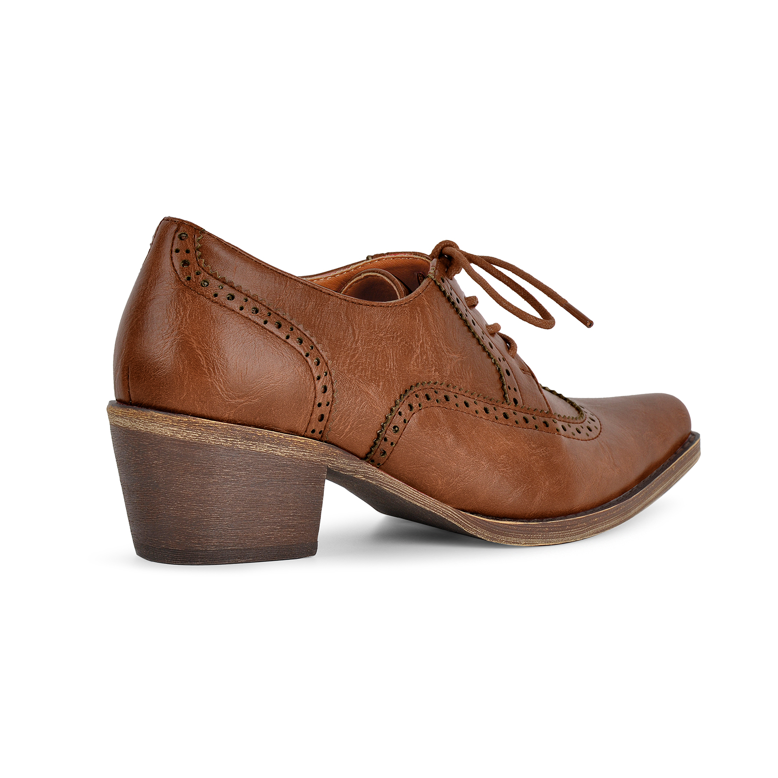 Square Toe Wingtip Lace-up Oxford Chunky Heels