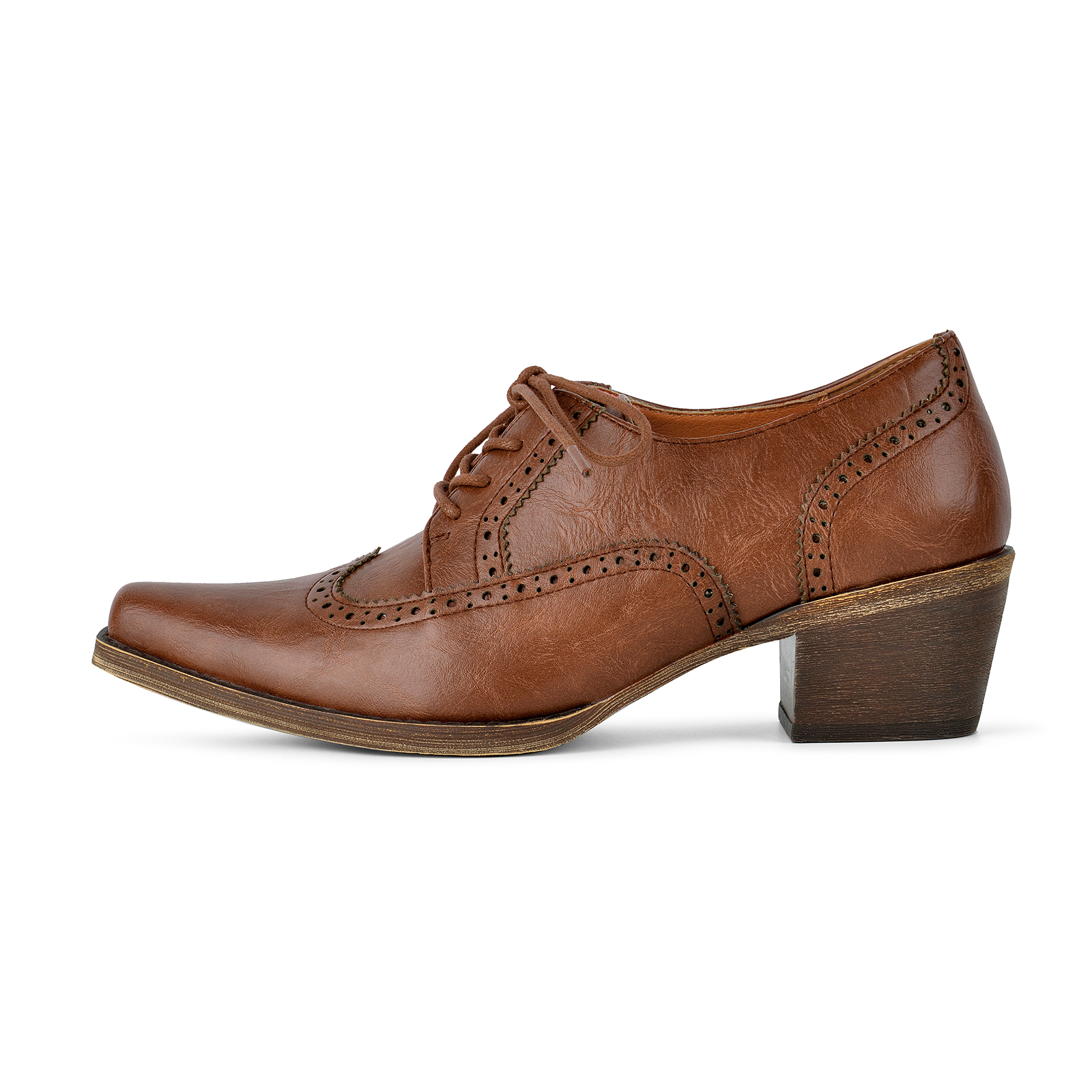 Square Toe Wingtip Lace-up Oxford Chunky Heels