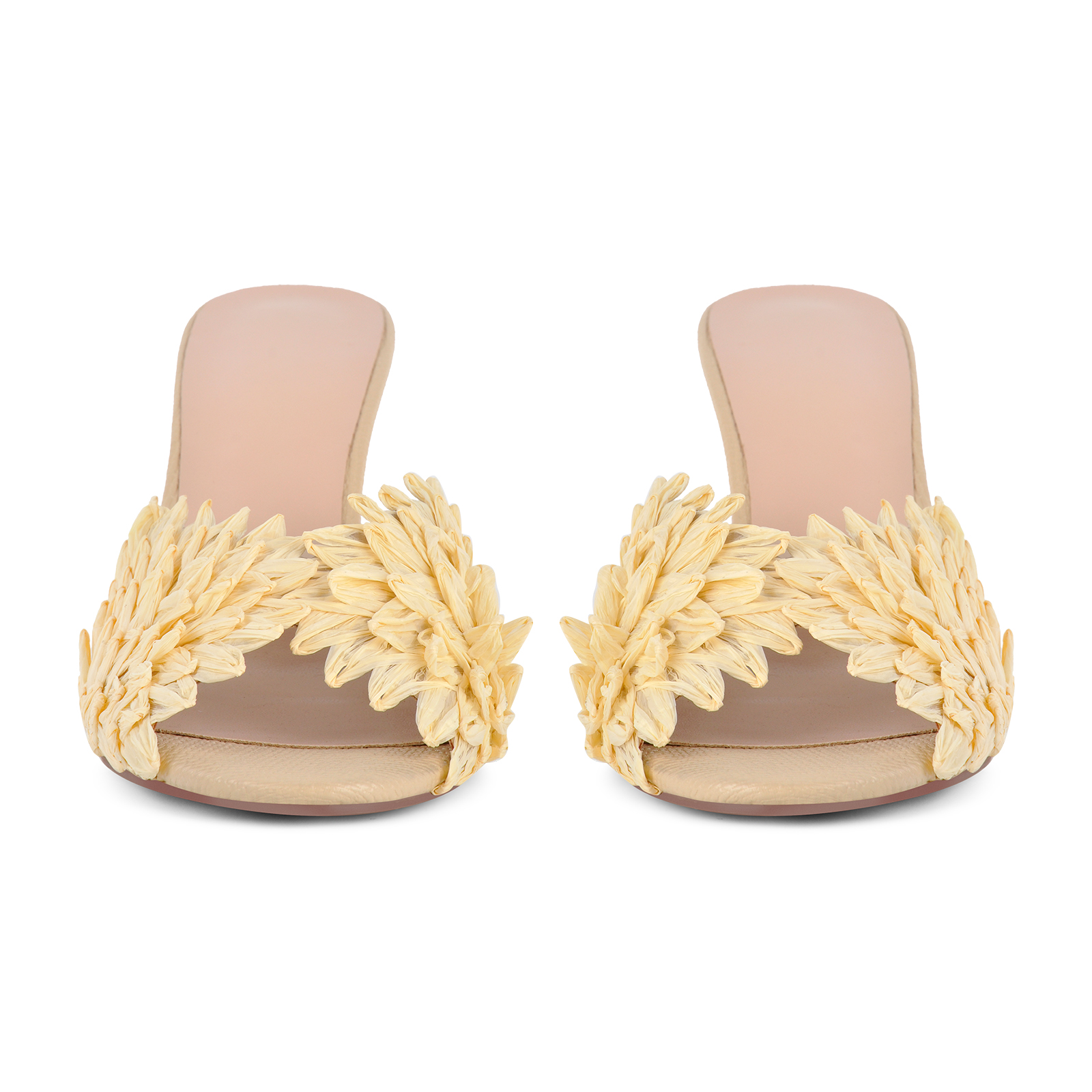 Woven Raffia Petal Wedge Heel Mules