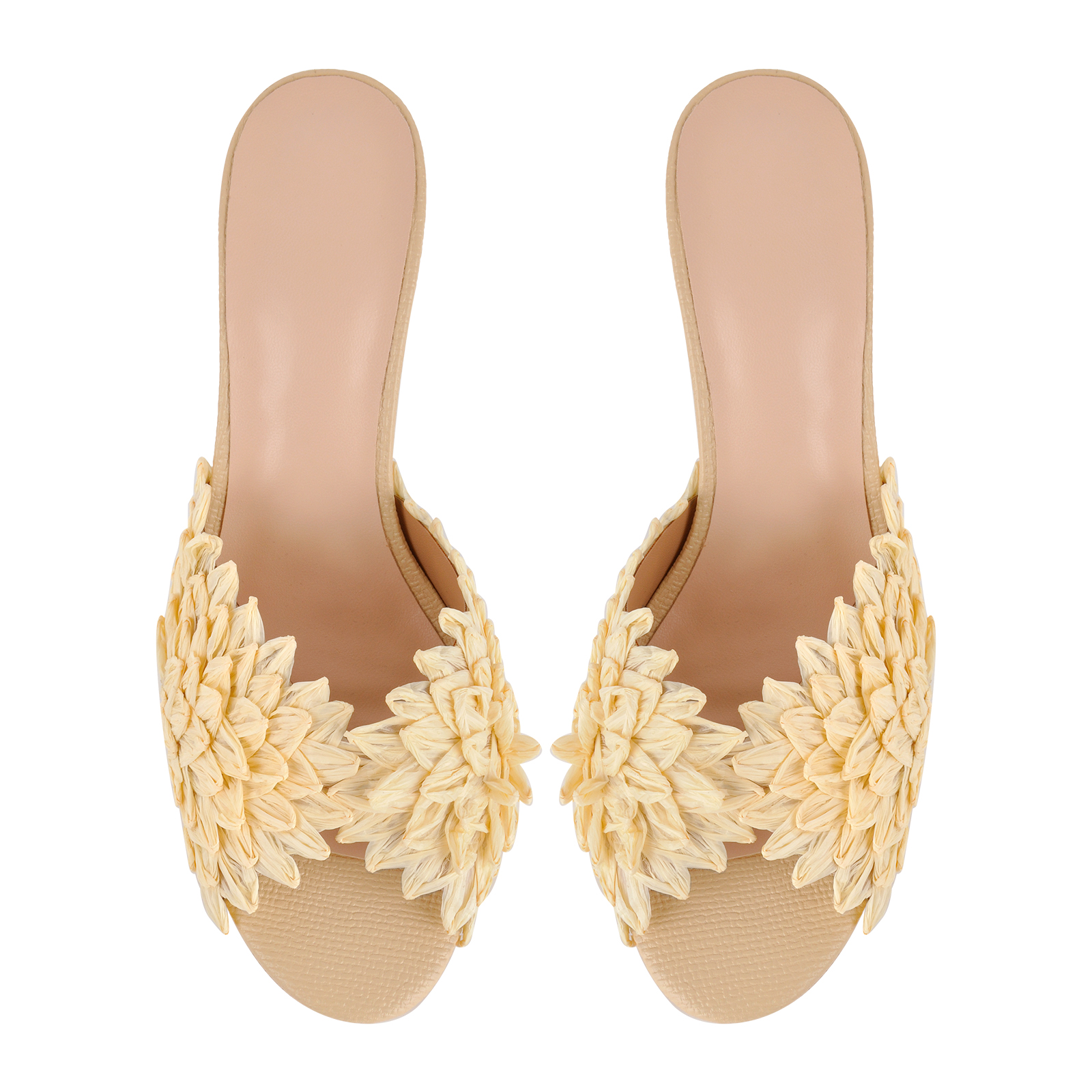 Woven Raffia Petal Wedge Heel Mules