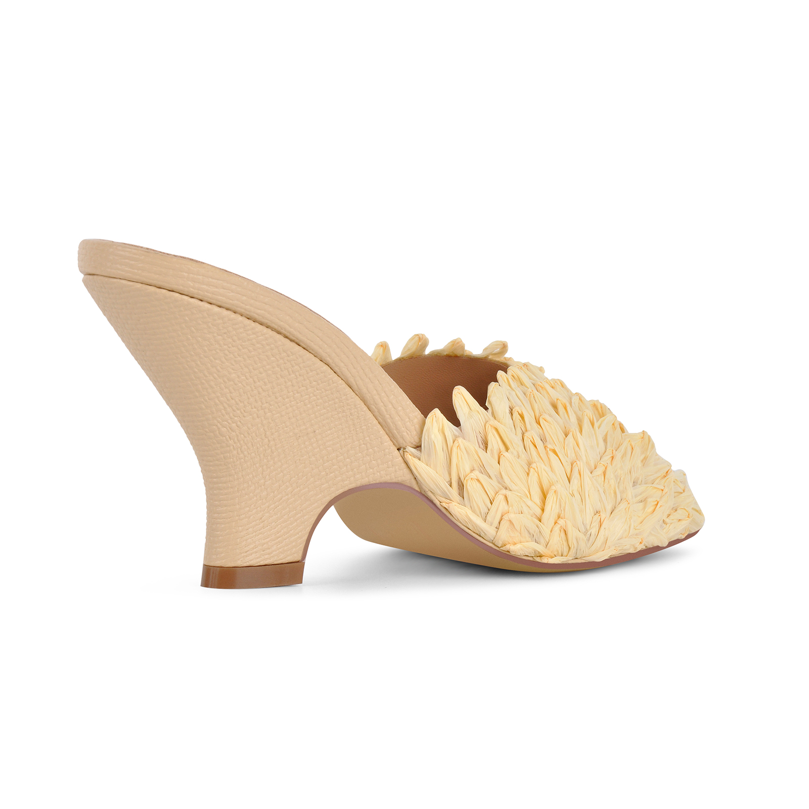 Woven Raffia Petal Wedge Heel Mules