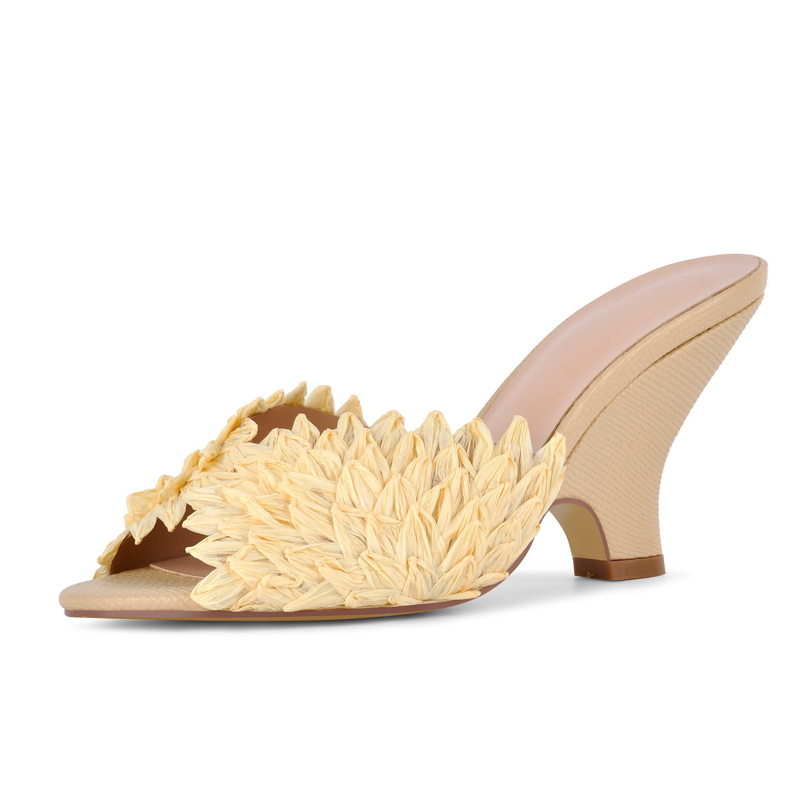 Woven Raffia Petal Wedge Heel Mules