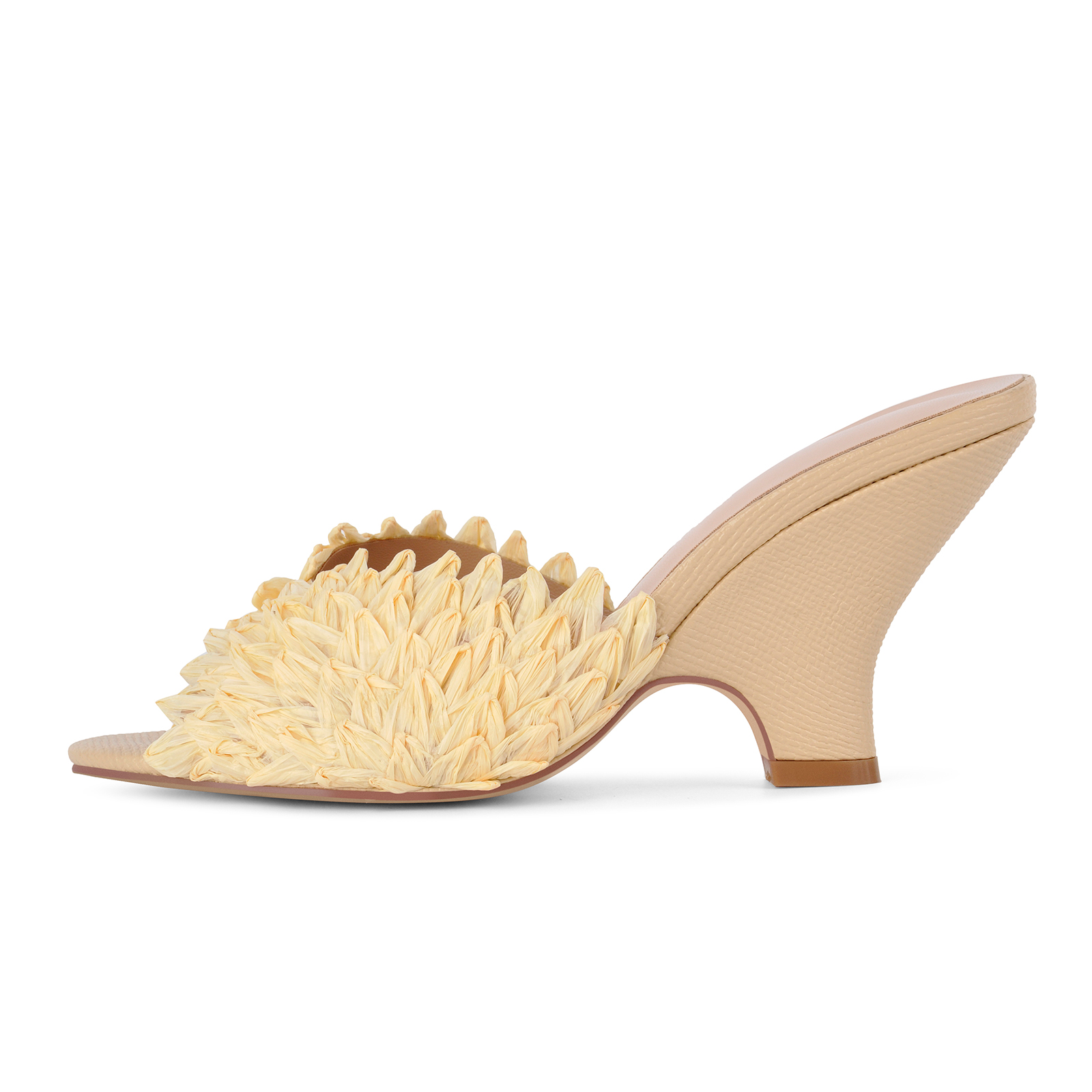 Woven Raffia Petal Wedge Heel Mules