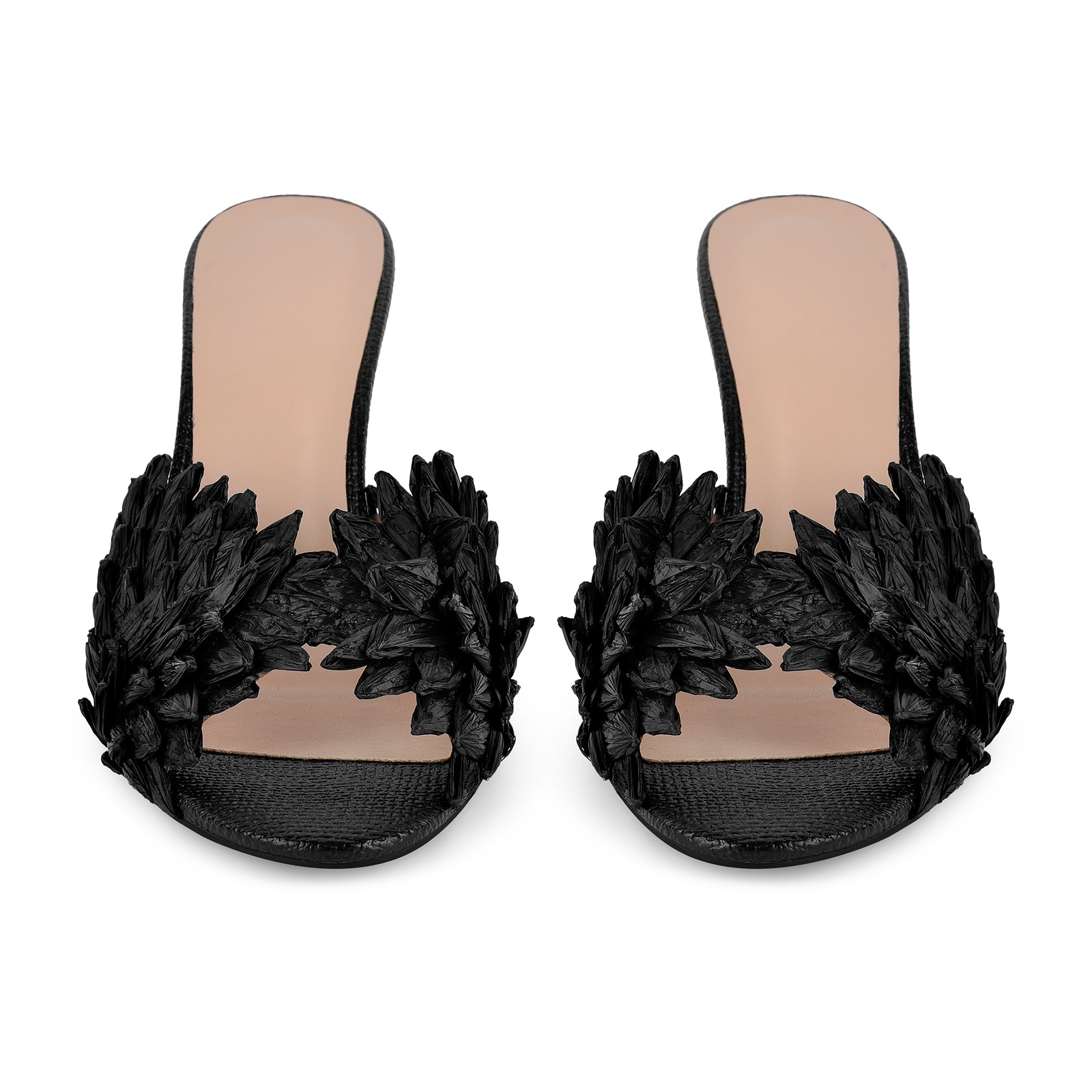 Woven Raffia Petal Wedge Heel Mules