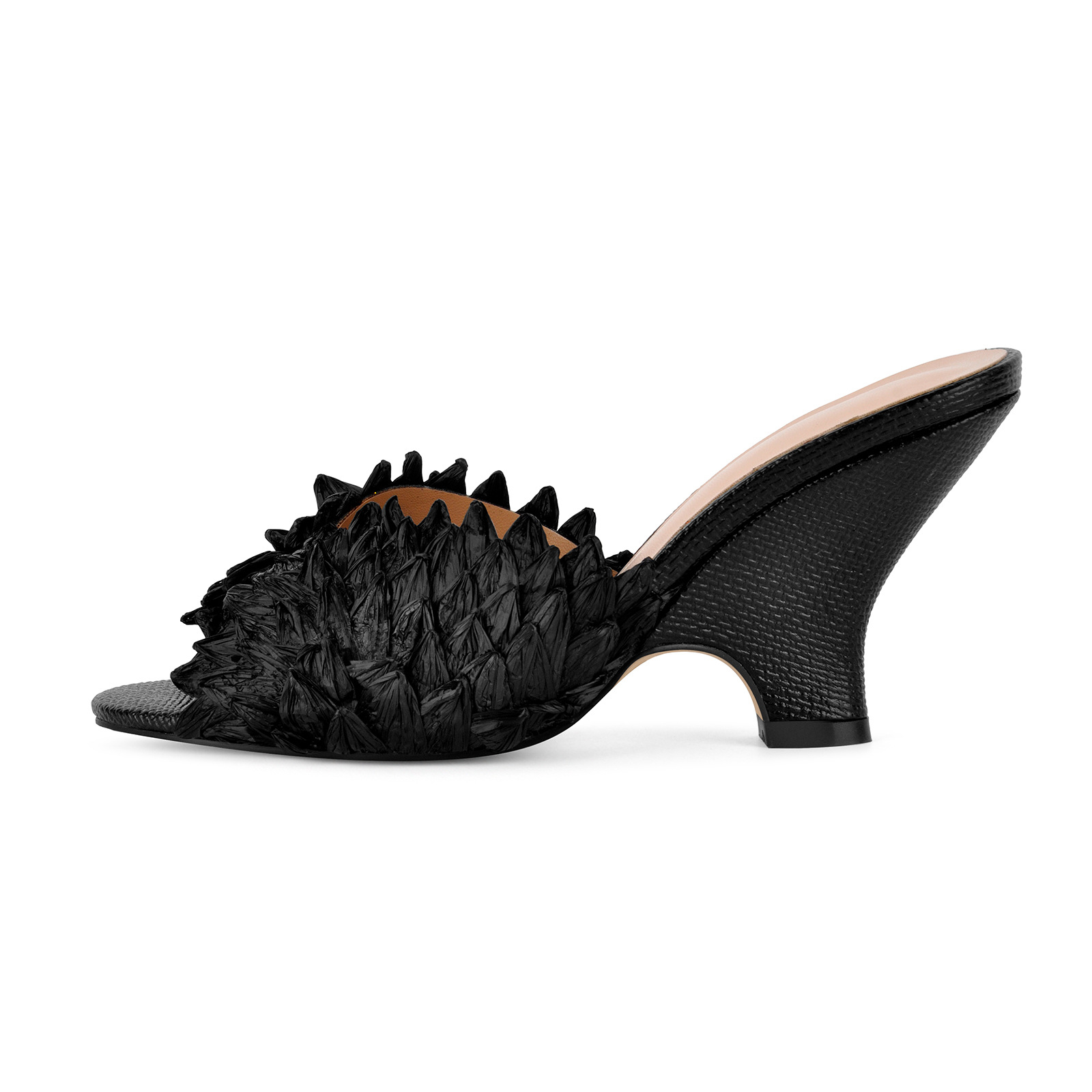 Woven Raffia Petal Wedge Heel Mules