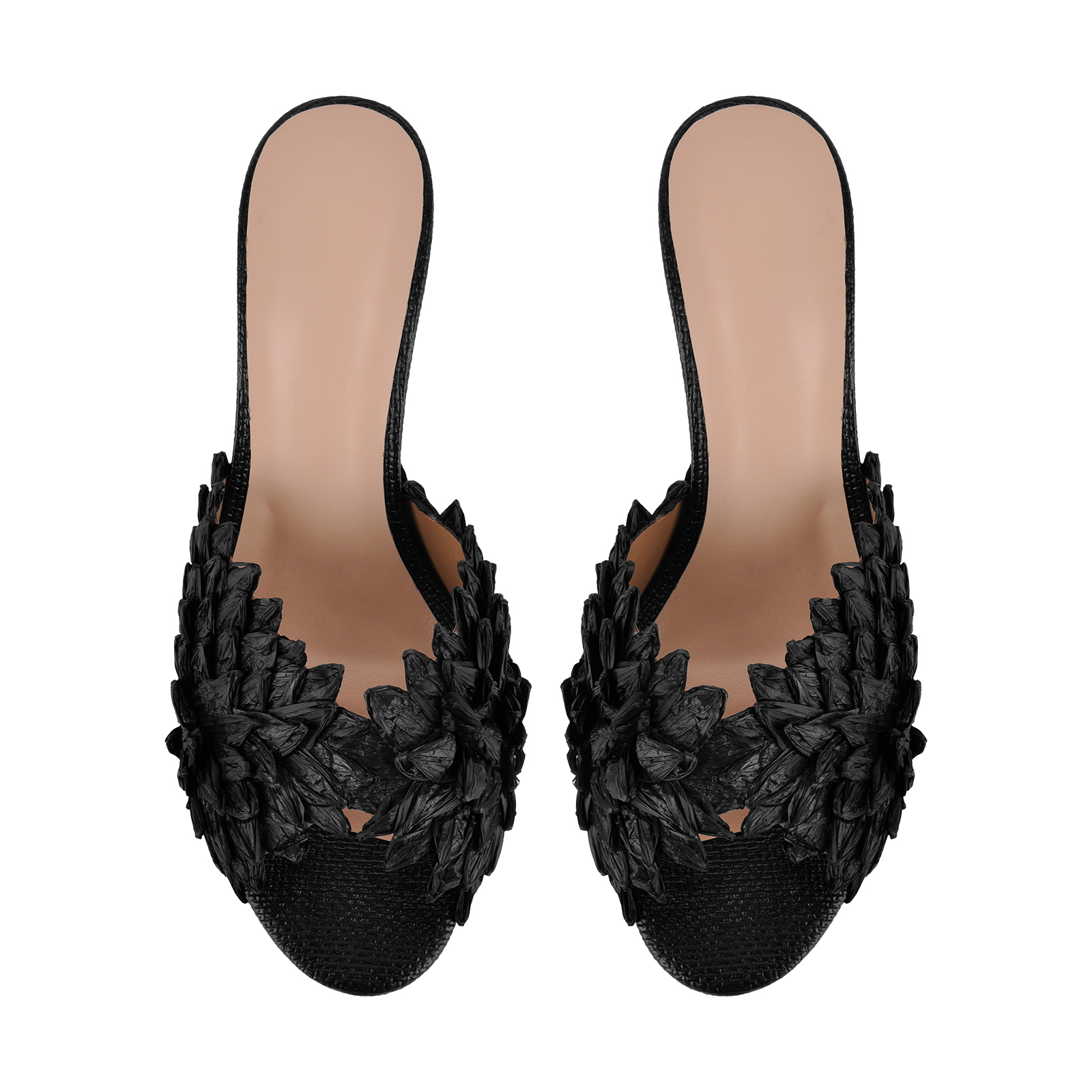 Woven Raffia Petal Wedge Heel Mules