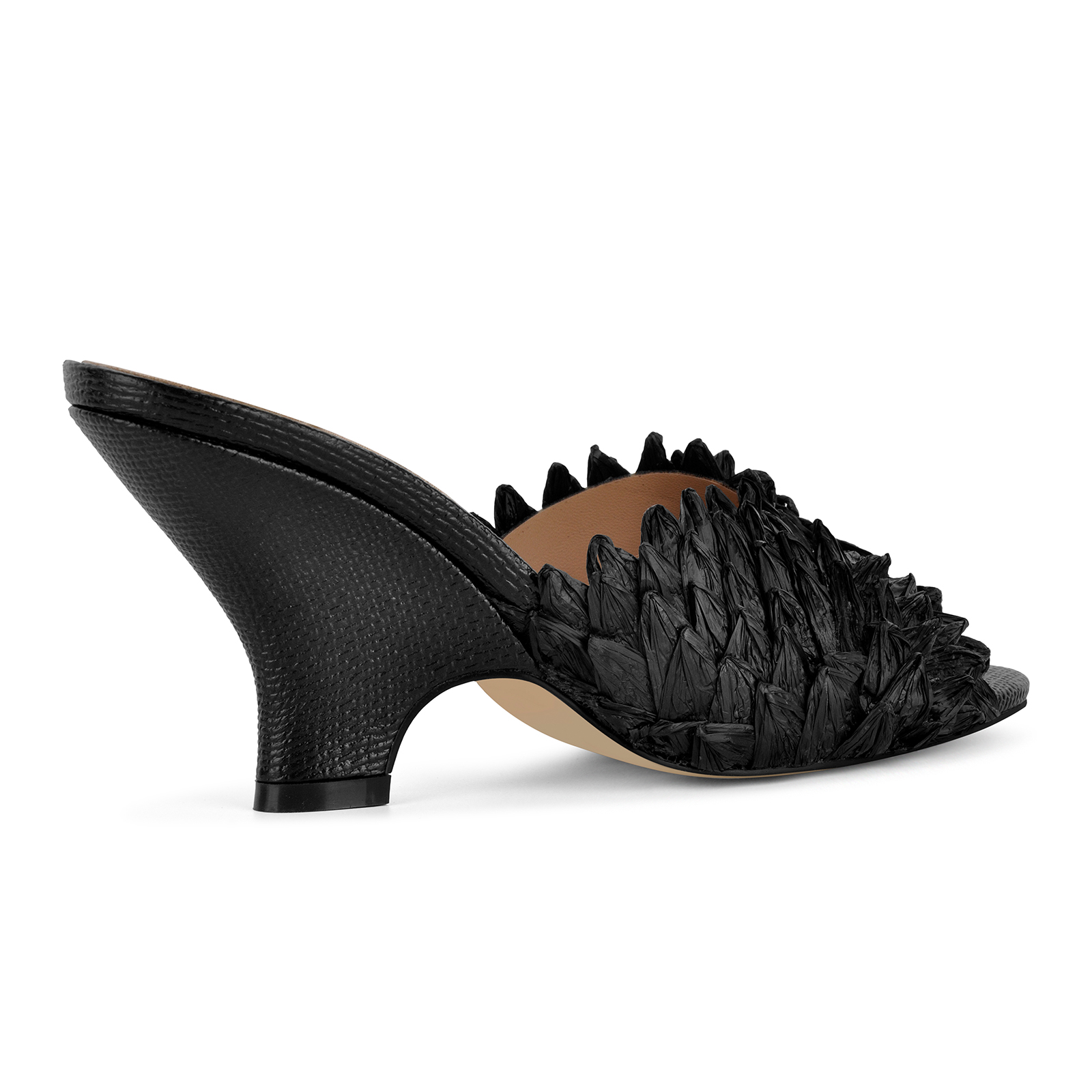 Woven Raffia Petal Wedge Heel Mules