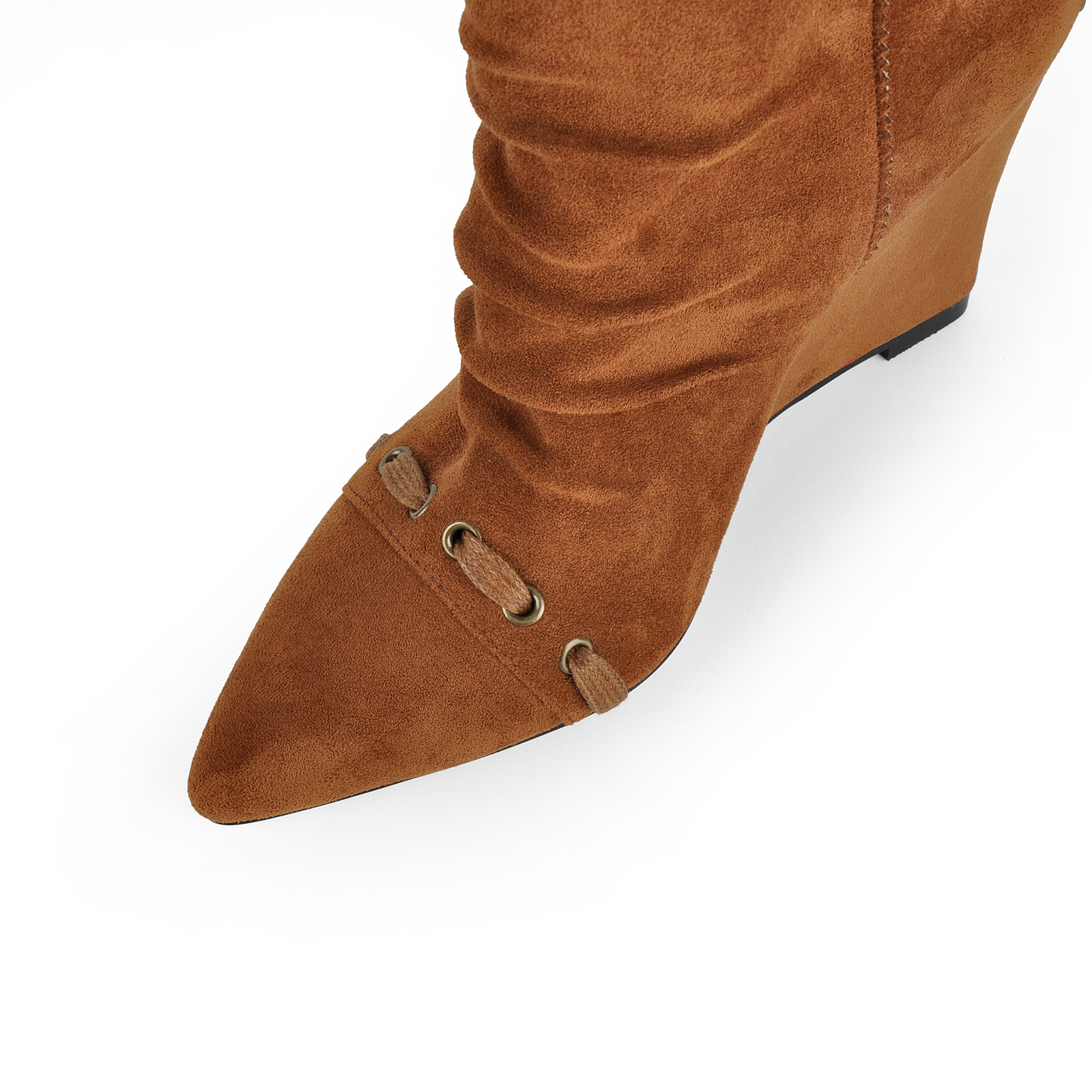 Pointed Toe Suede Lace-up Wedge Thigh High Boots