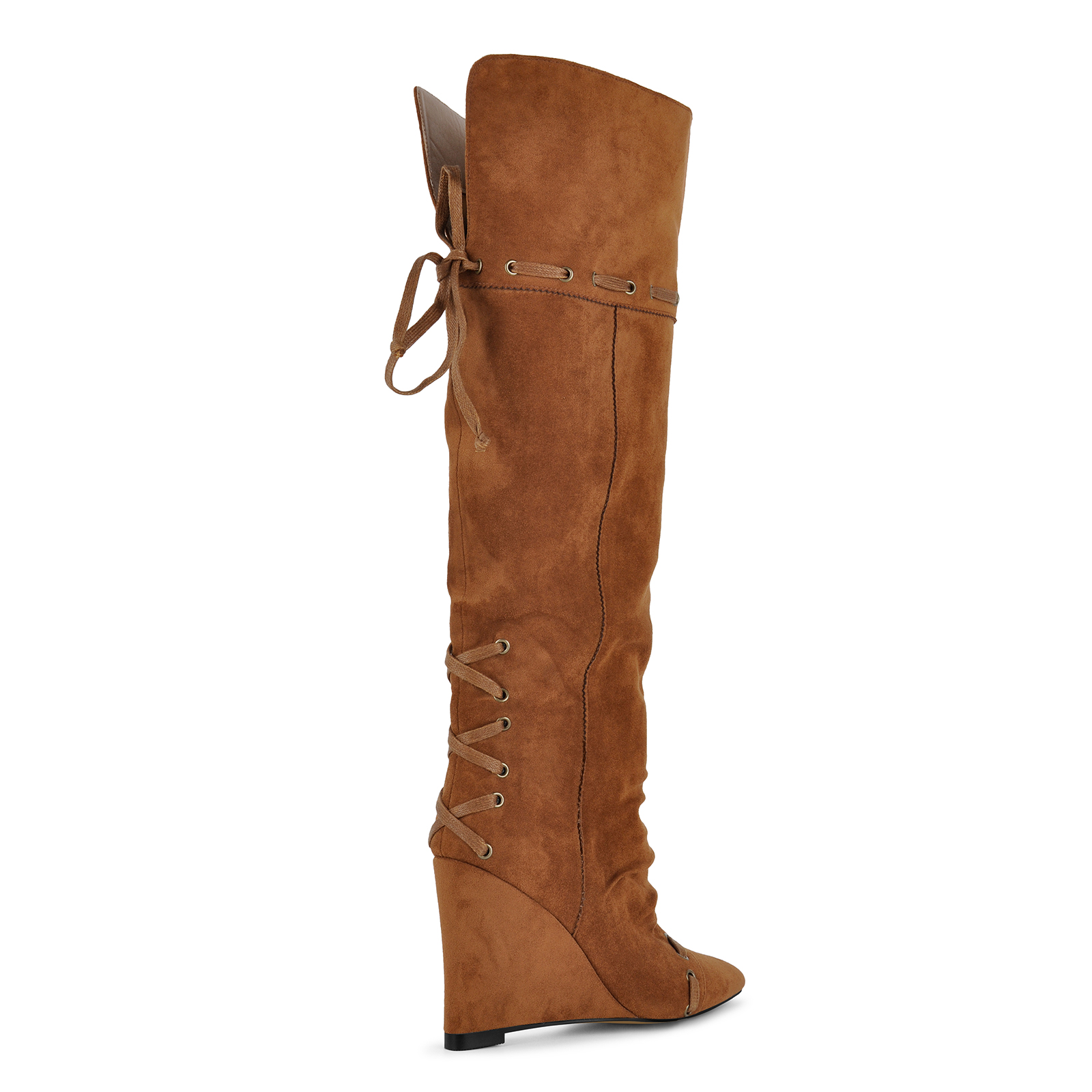 Pointed Toe Suede Lace-up Wedge Thigh High Boots