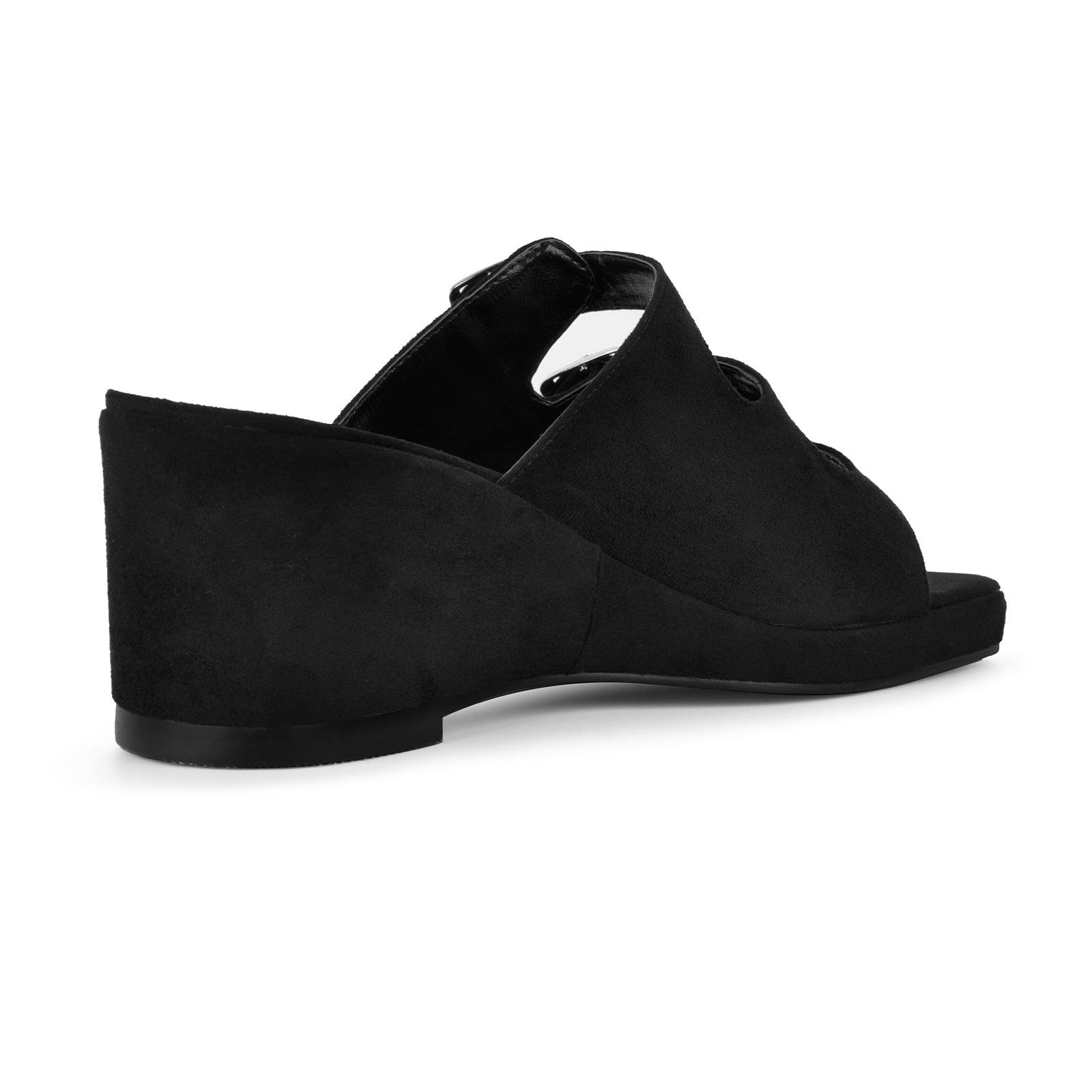 Square Toe Suede Multi Buckle Wedge Mules