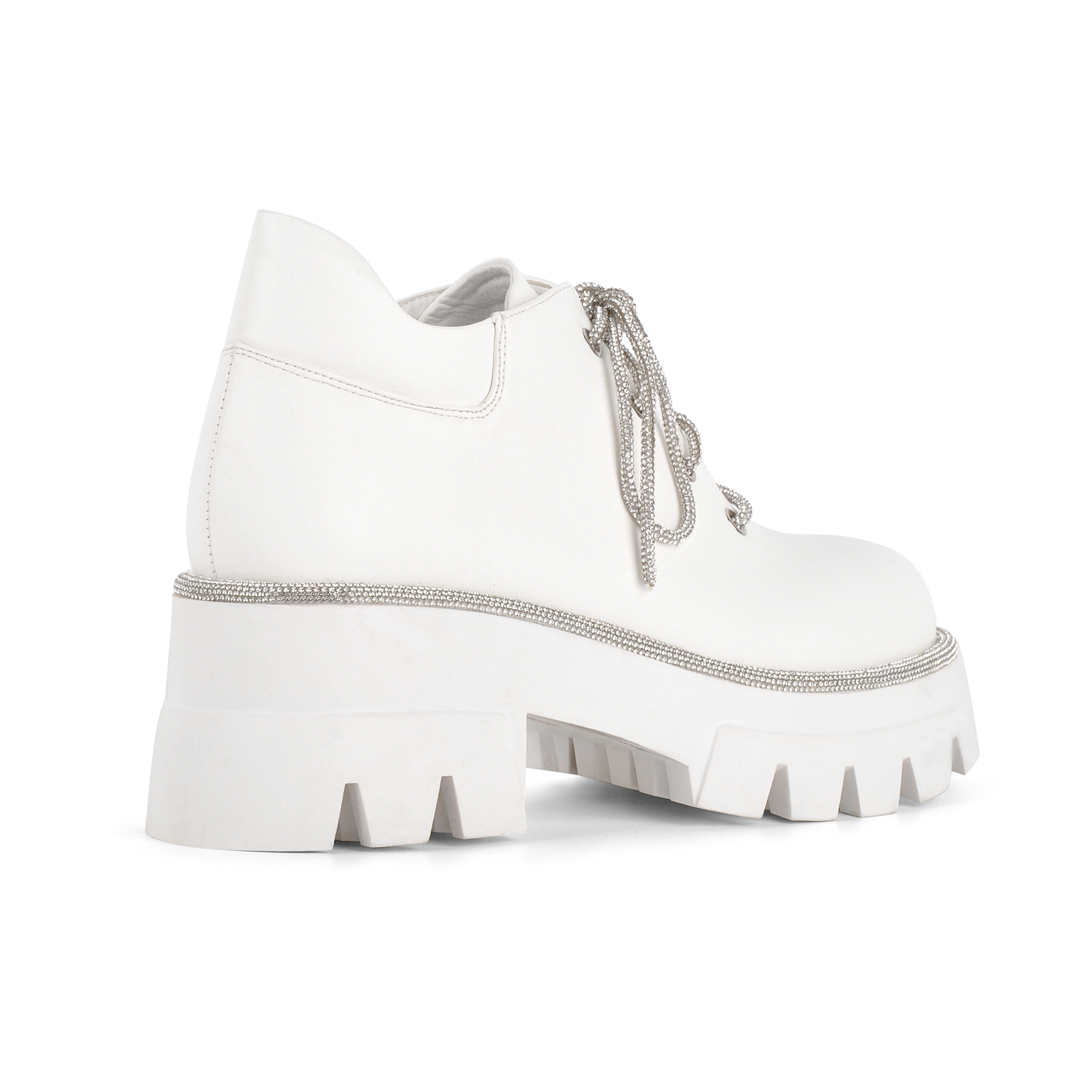 Platform Rhinestone Trim Lace-up Ankle Boots