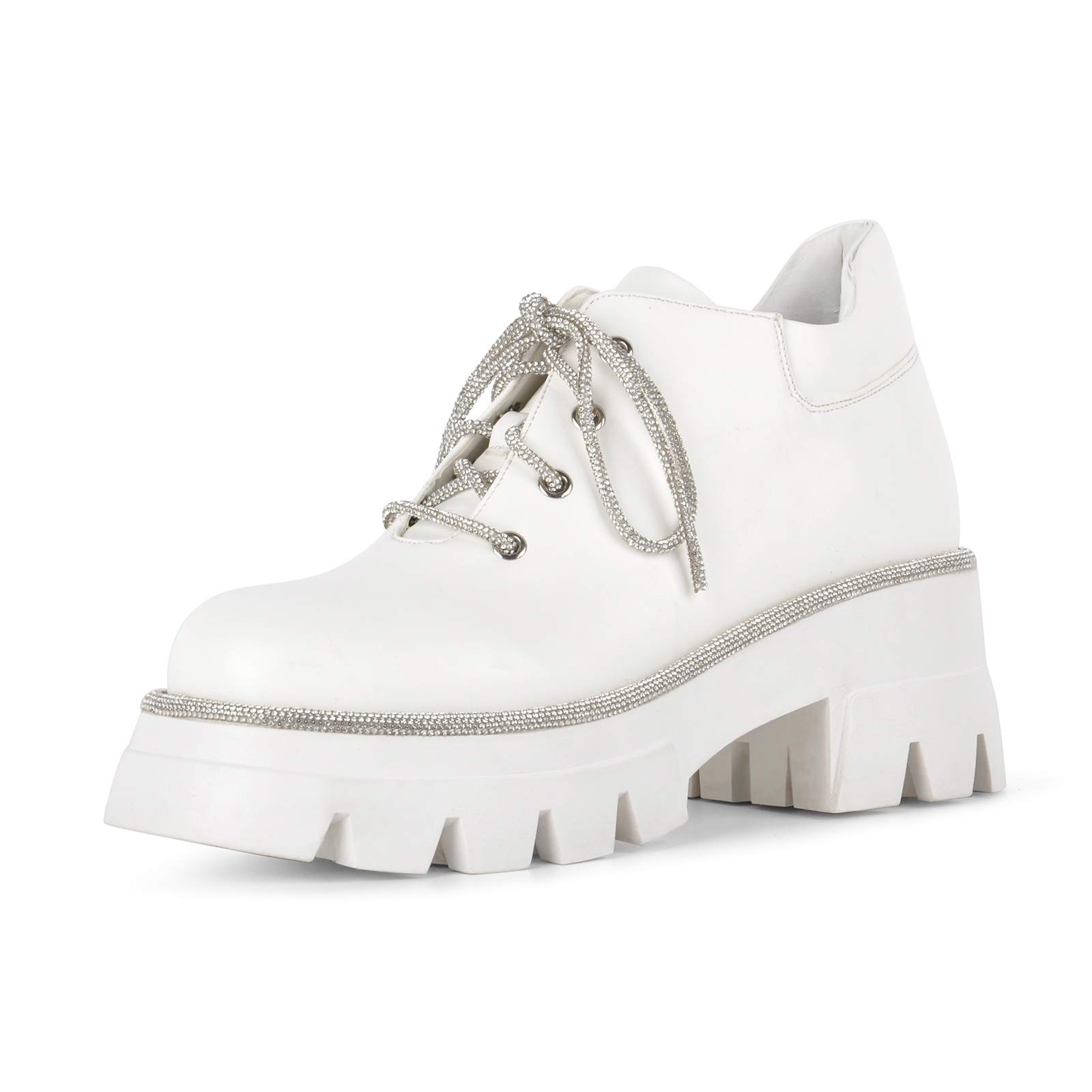 Platform Rhinestone Trim Lace-up Ankle Boots