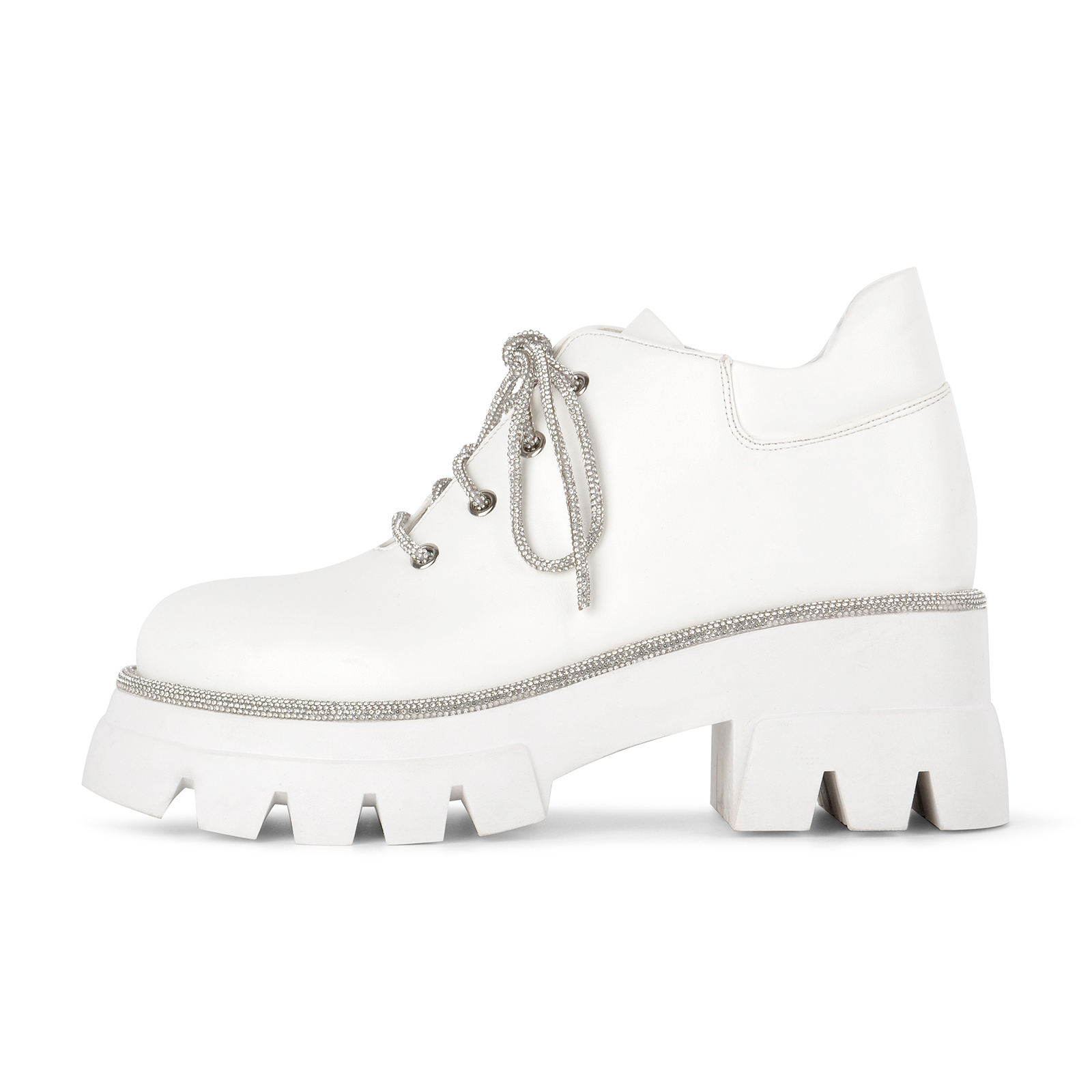 Platform Rhinestone Trim Lace-up Ankle Boots