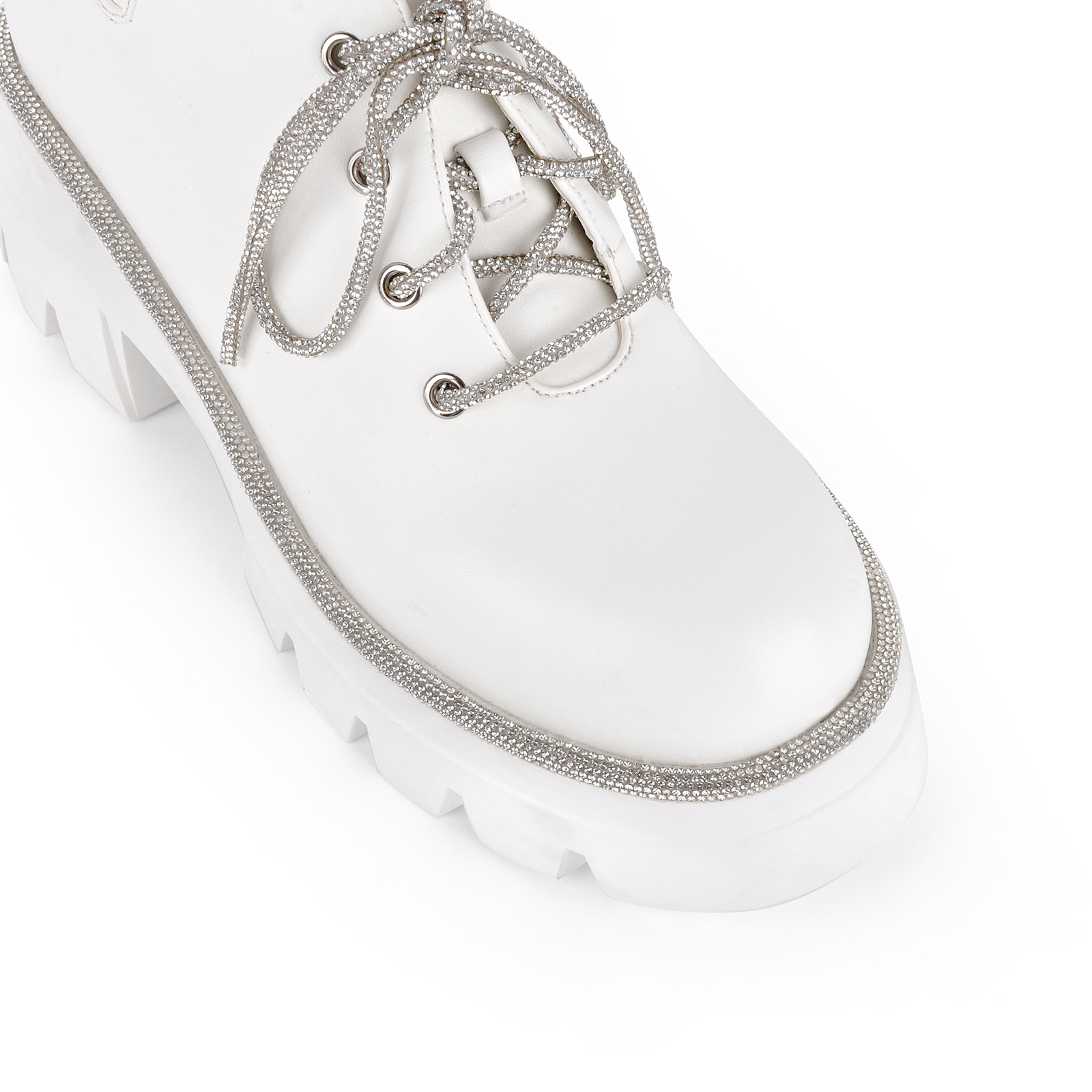 Platform Rhinestone Trim Lace-up Ankle Boots