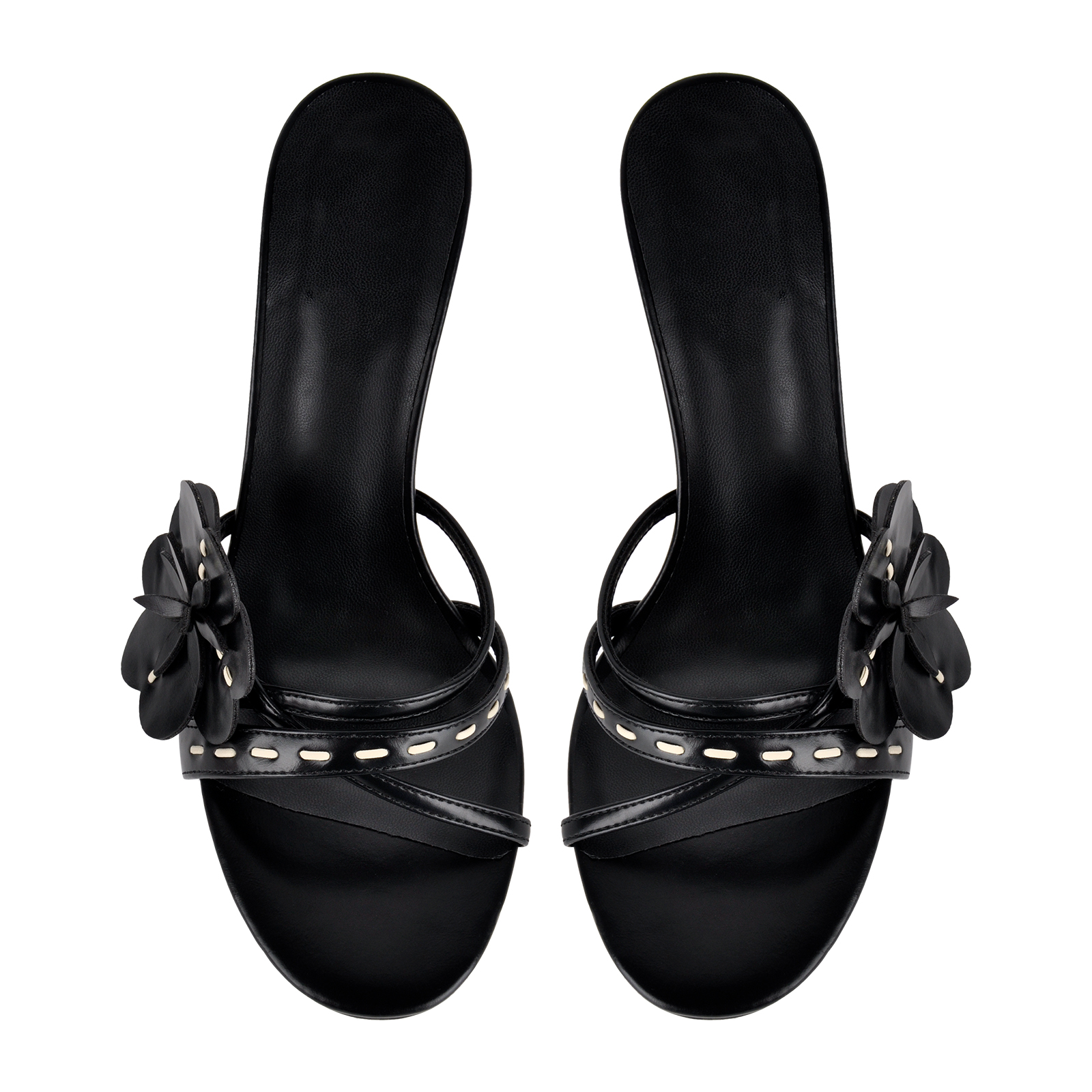 Round Toe Flower Crisscross Strap Mules