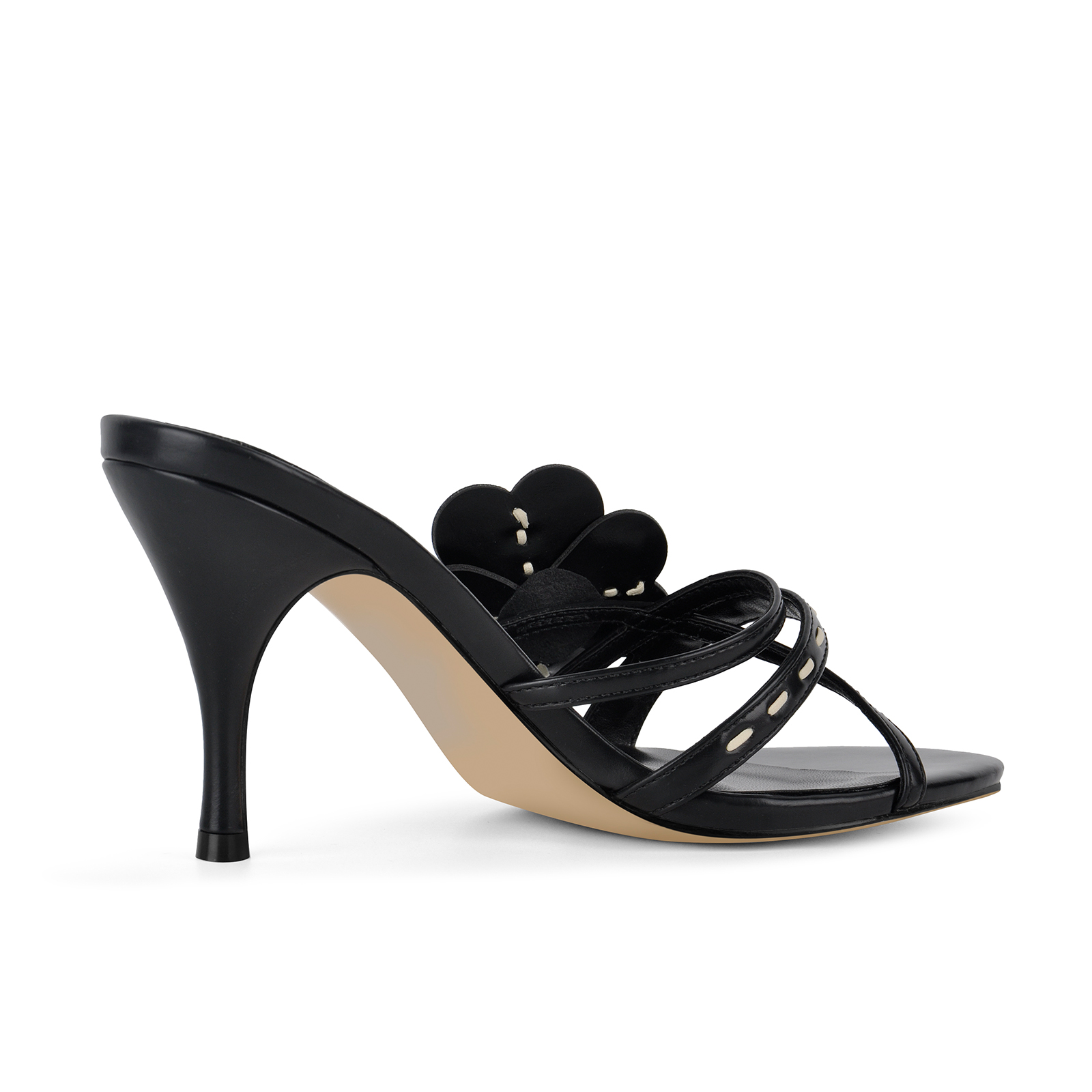 Round Toe Flower Crisscross Strap Mules