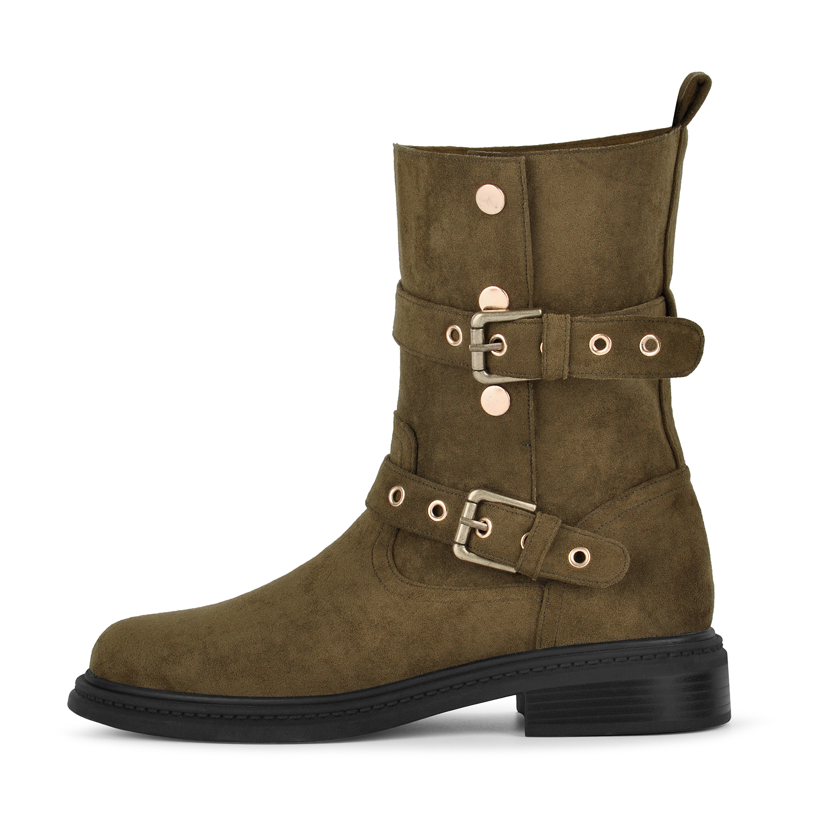 Round Toe Suede Metal Buckle Strap Ankle Boots