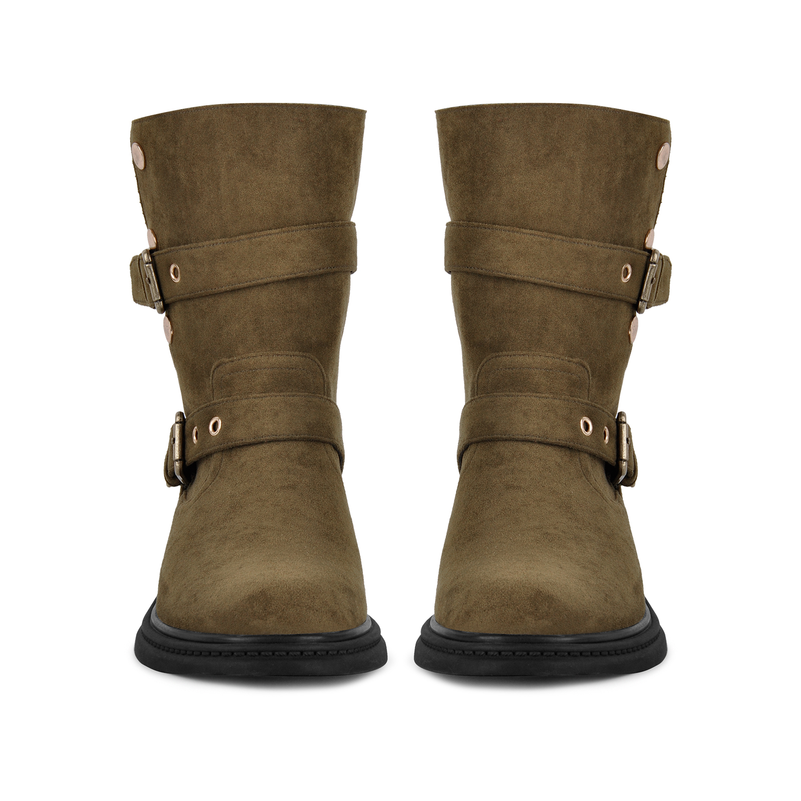 Round Toe Suede Metal Buckle Strap Ankle Boots