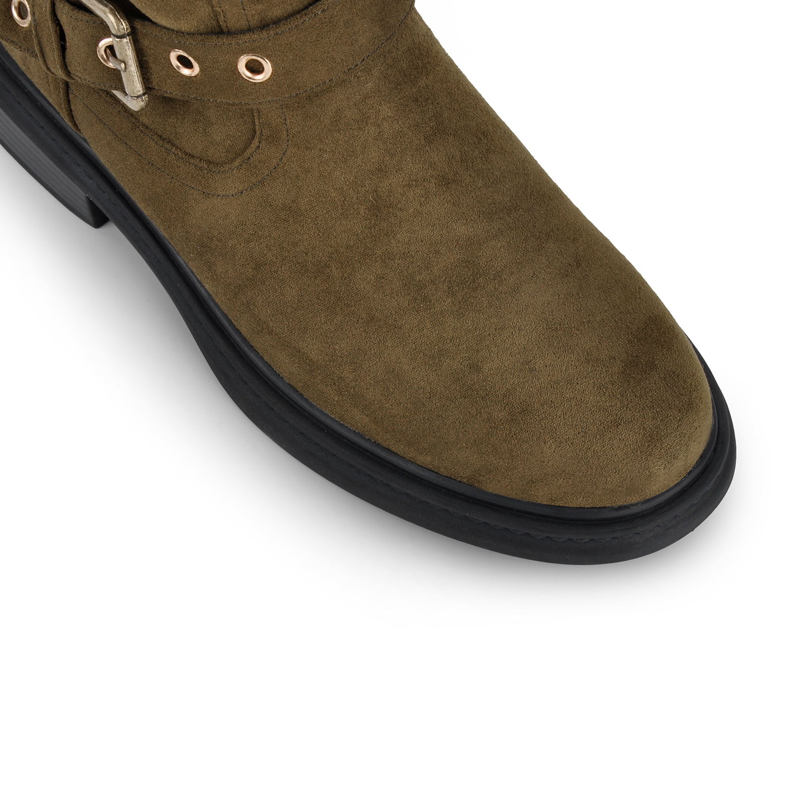 Round Toe Suede Metal Buckle Strap Ankle Boots