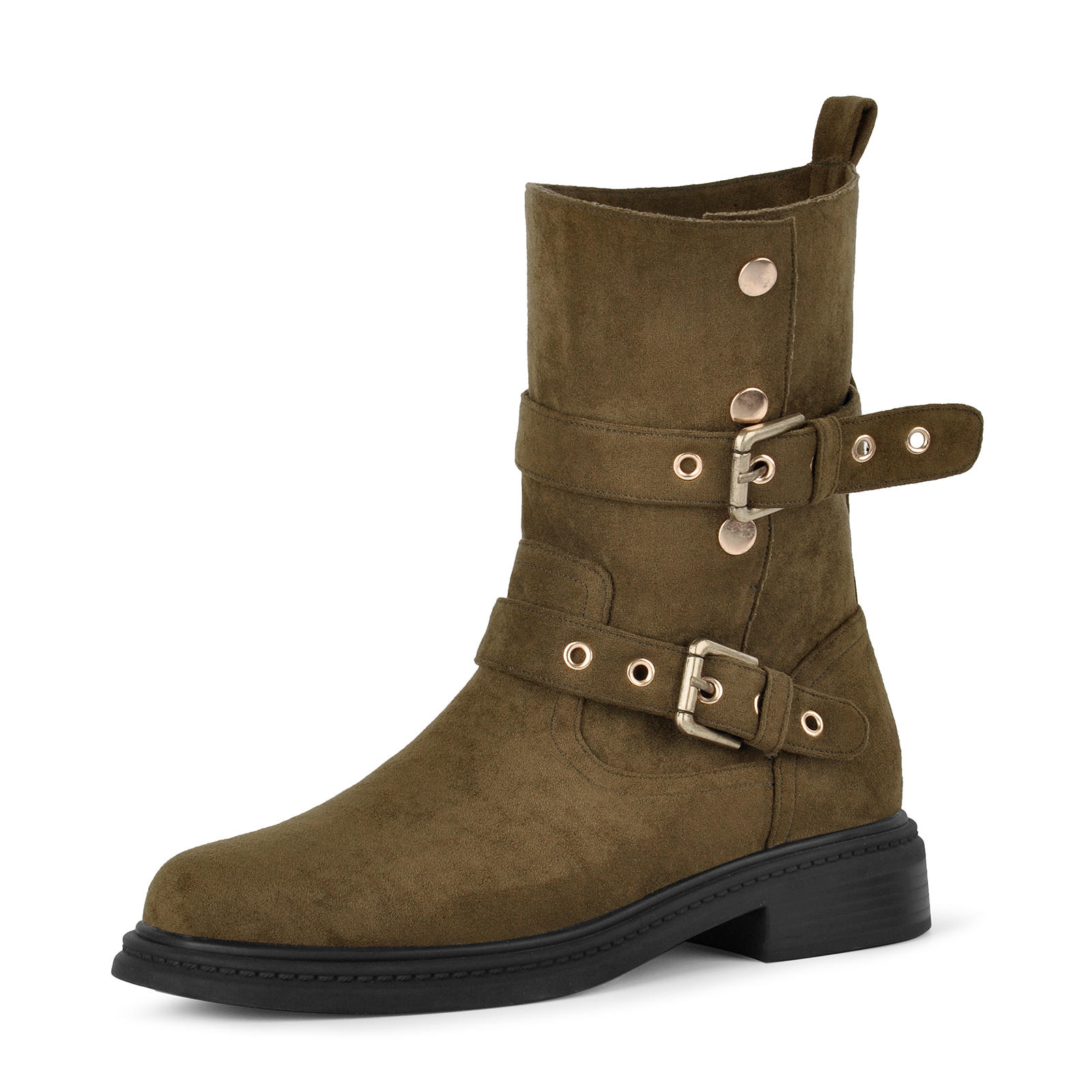 Round Toe Suede Metal Buckle Strap Ankle Boots