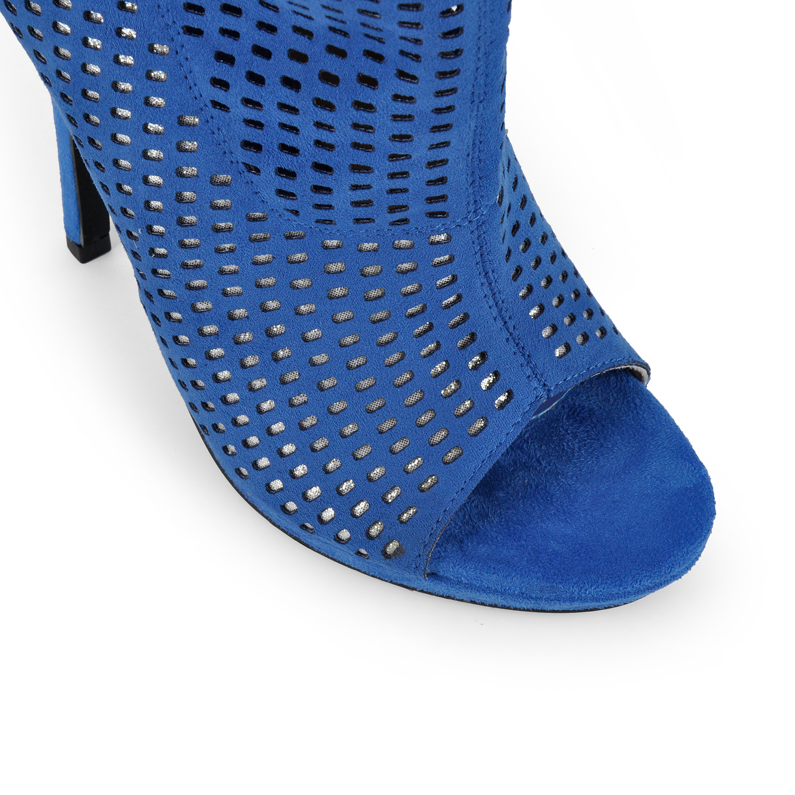 Platform Perforated Suede Drawstring Mid-Calf Boots