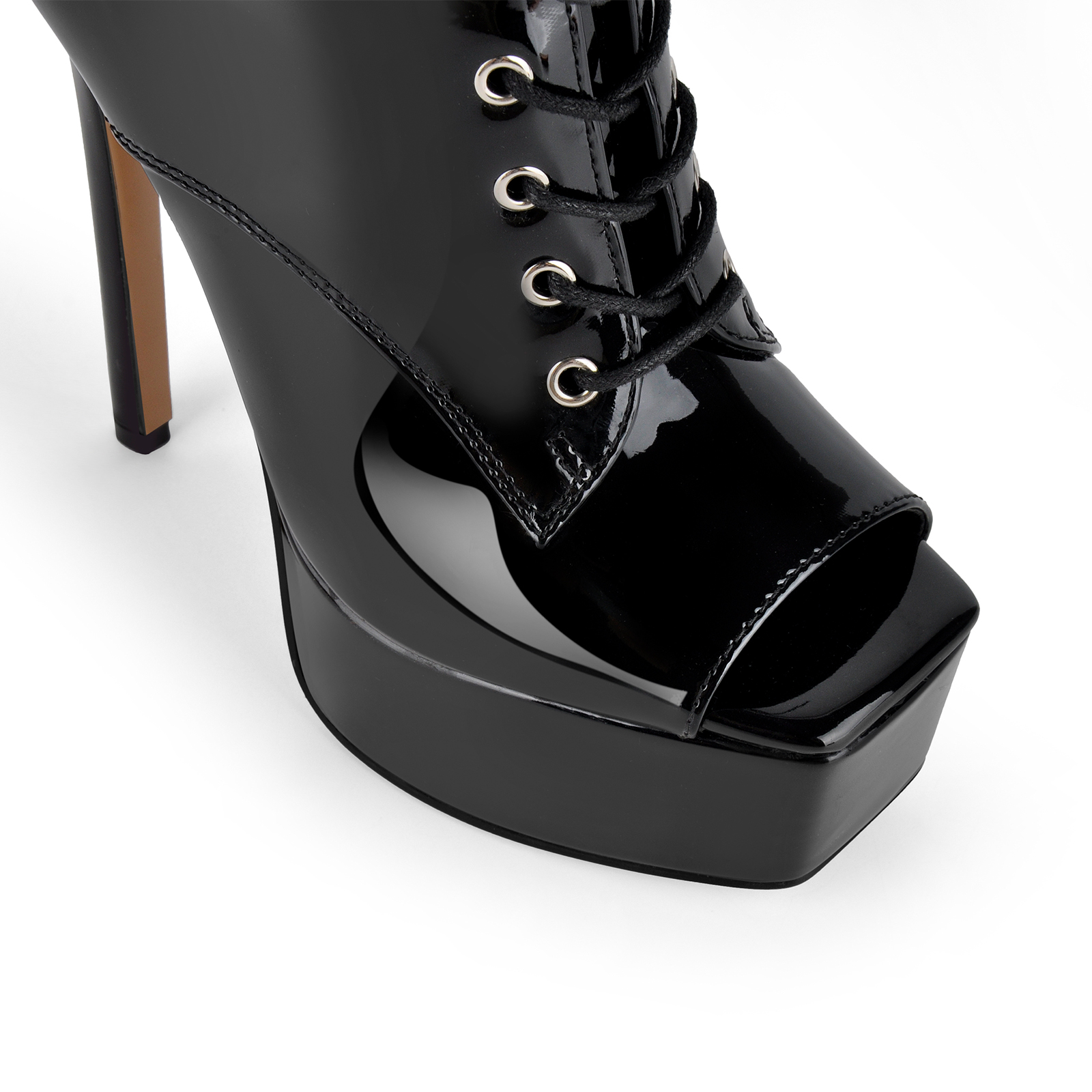 Open Square Toe Platform Lace-up Buckle Ankle Boots