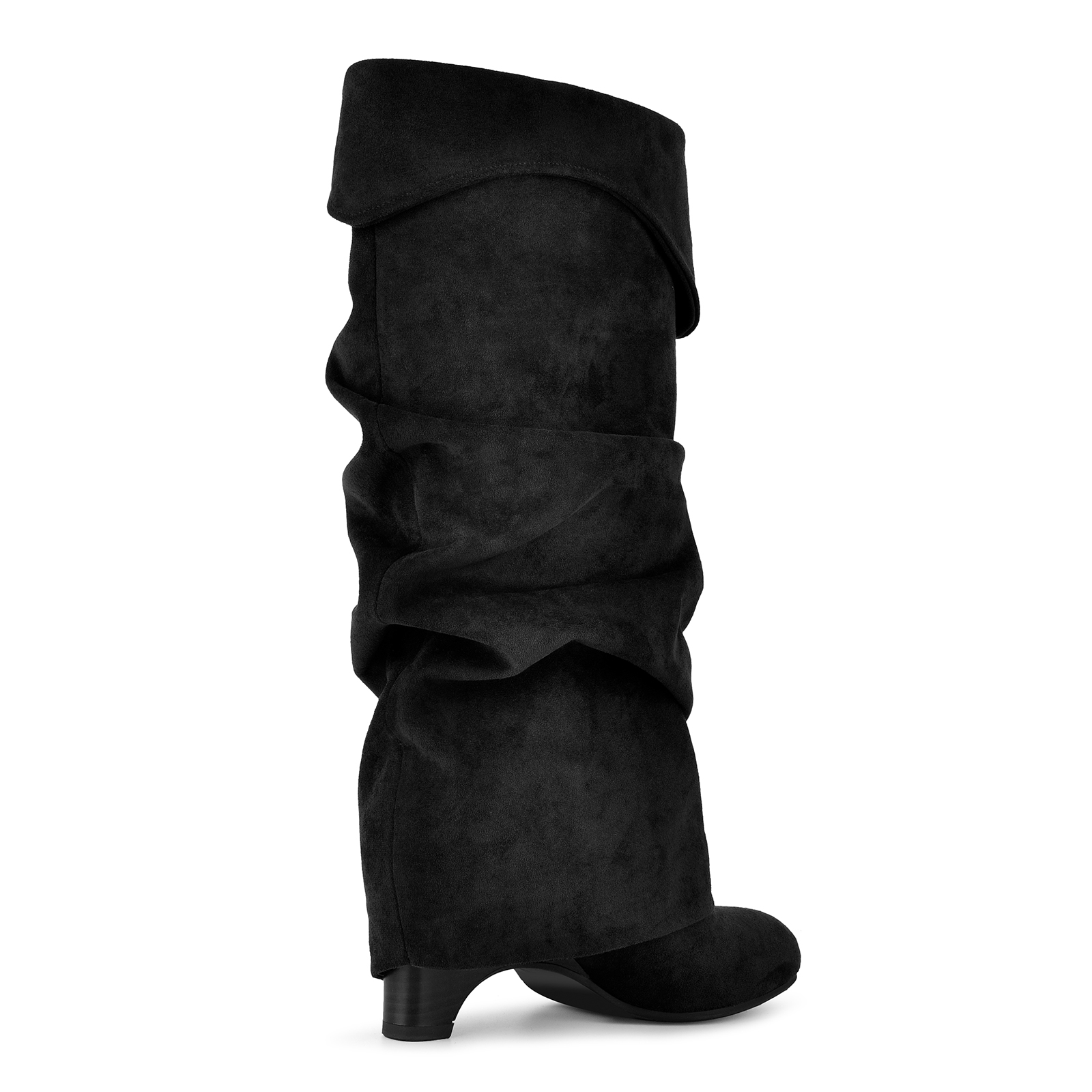 Suede Slouchy Fold Over Cuff Buckle Knee High Boots
