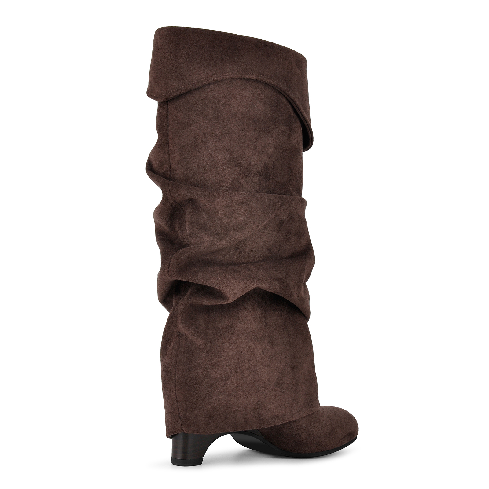 Suede Slouchy Fold Over Cuff Buckle Knee High Boots