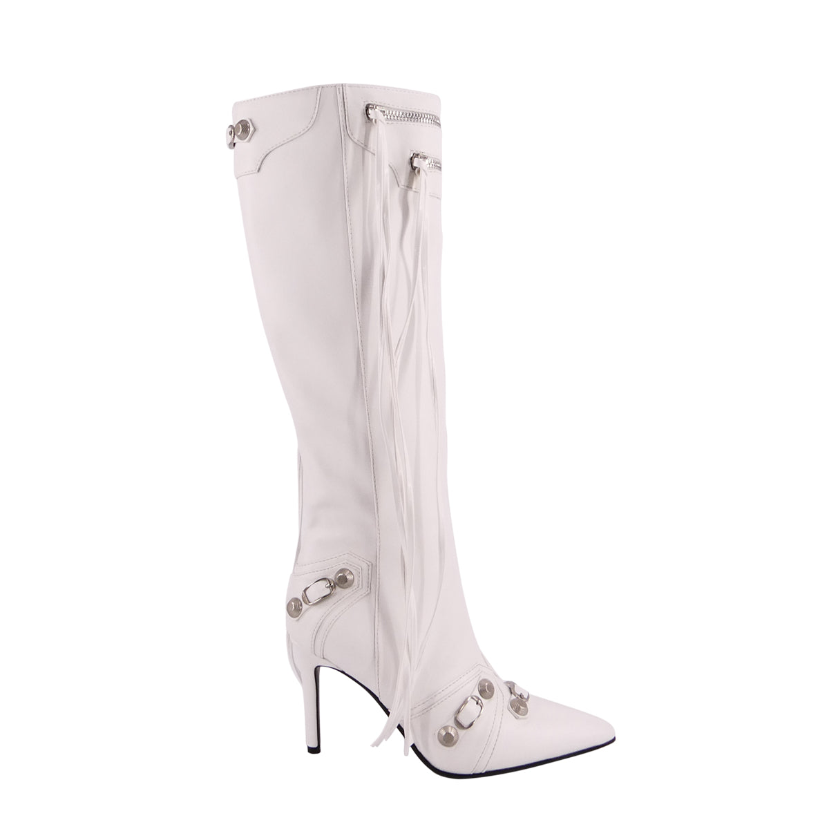 Pointed Toe Zipper Rivet Knee High Boots