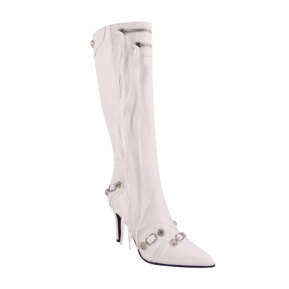Pointed Toe Zipper Rivet Knee High Boots