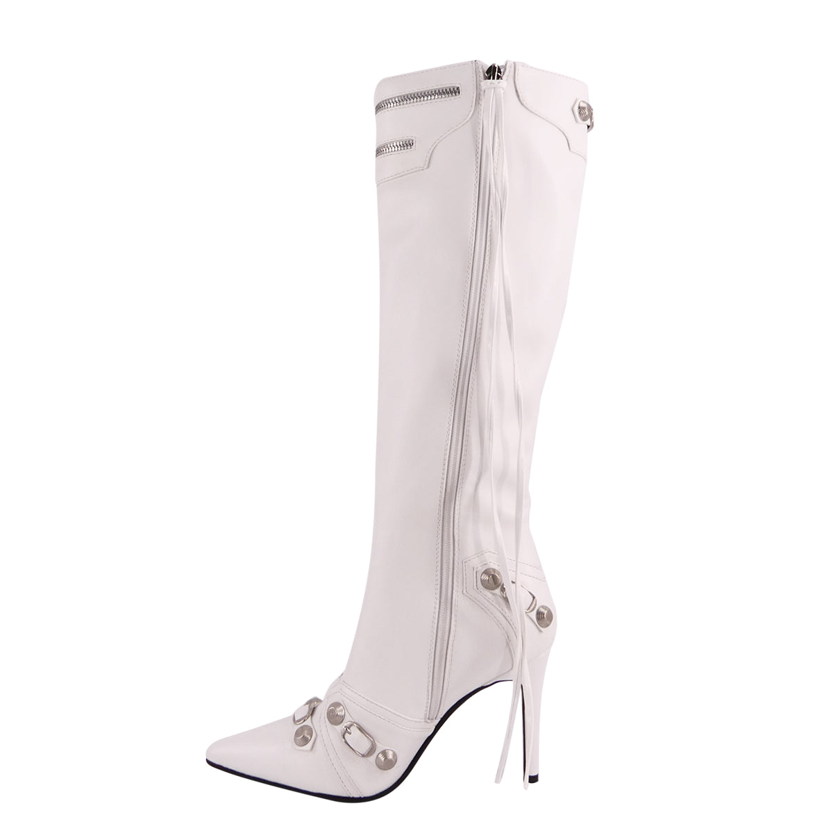 Pointed Toe Zipper Rivet Knee High Boots