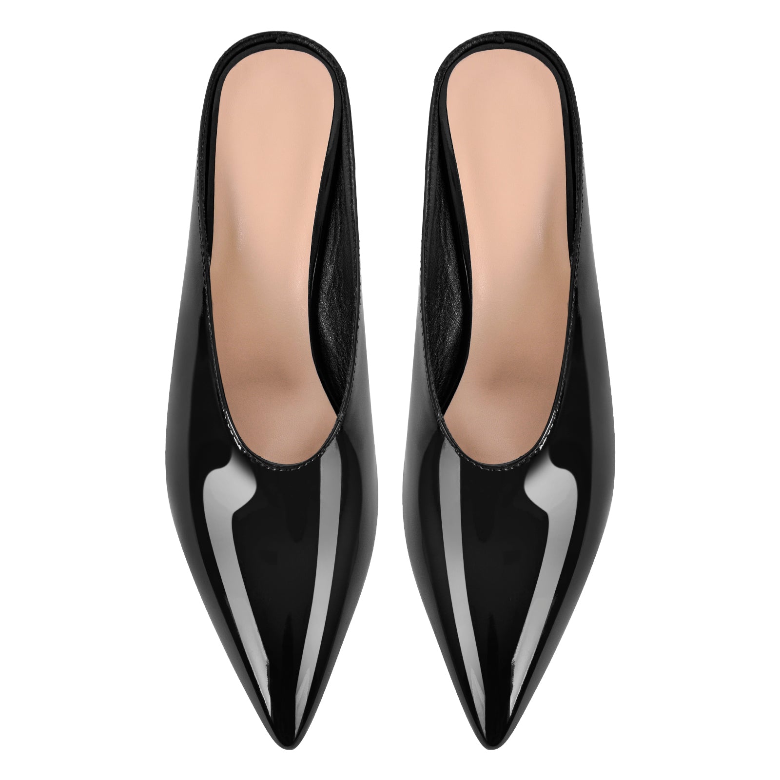 Pointed Toe Patent Leather Wedge Heel Mule Pumps