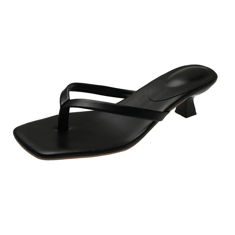 Square Toe Flip-Flop Kitten Heel Sandals