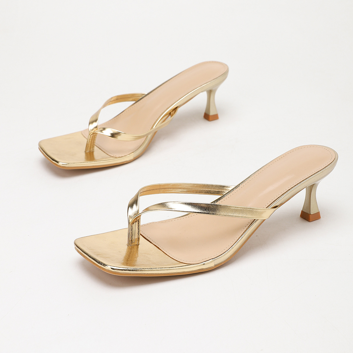 Square Toe Flip-Flop Stiletto Mule Sandals